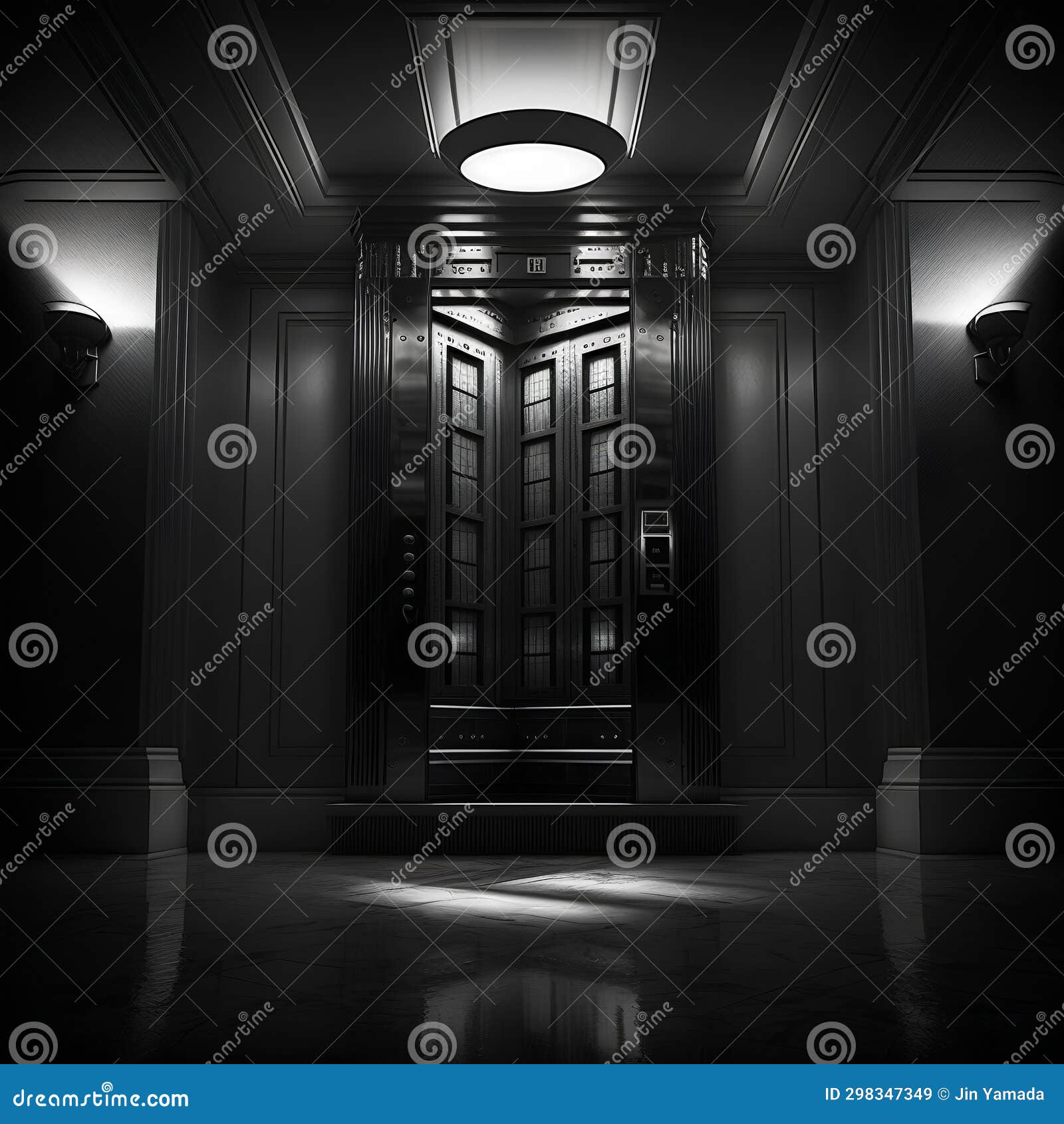 3D Rendering of a Dark Room with a Door and a Lamp Stock Illustration Illustration of empty