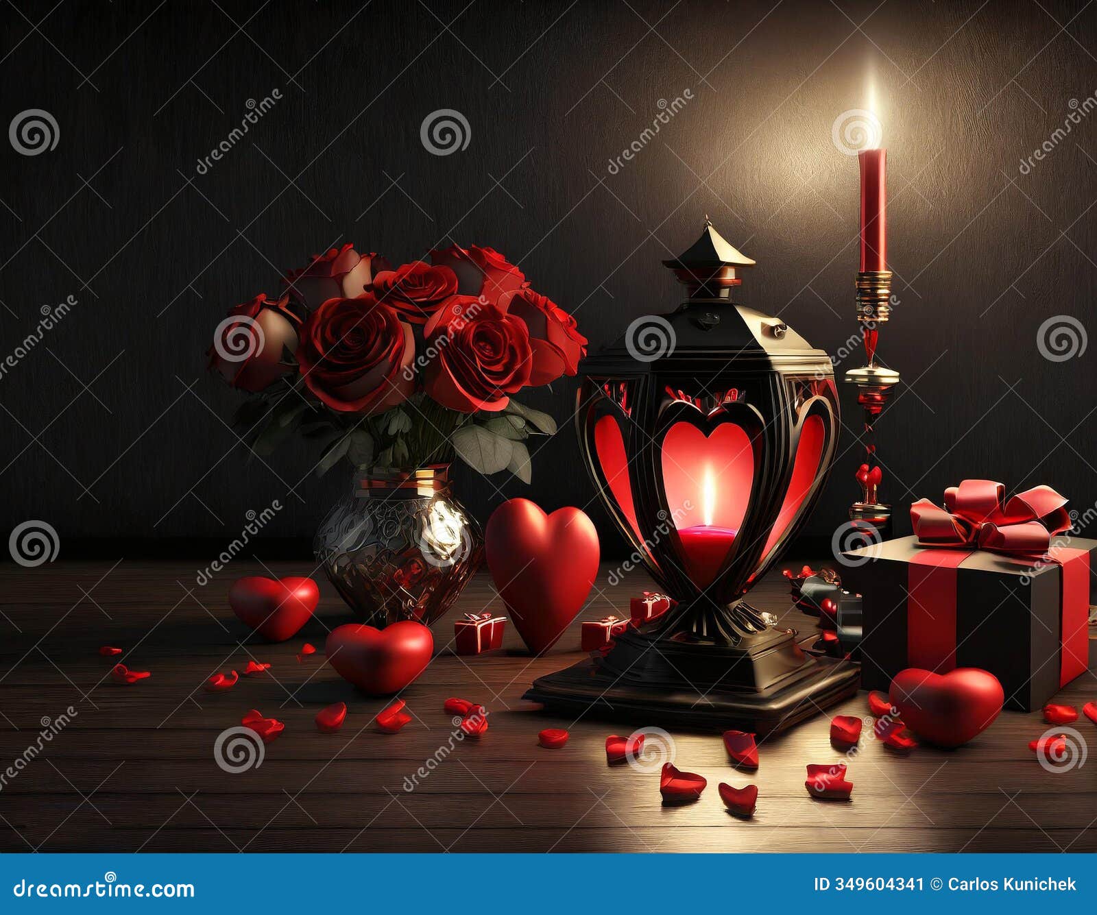 3d rendering of dark style valentines day celebration - generated by ai