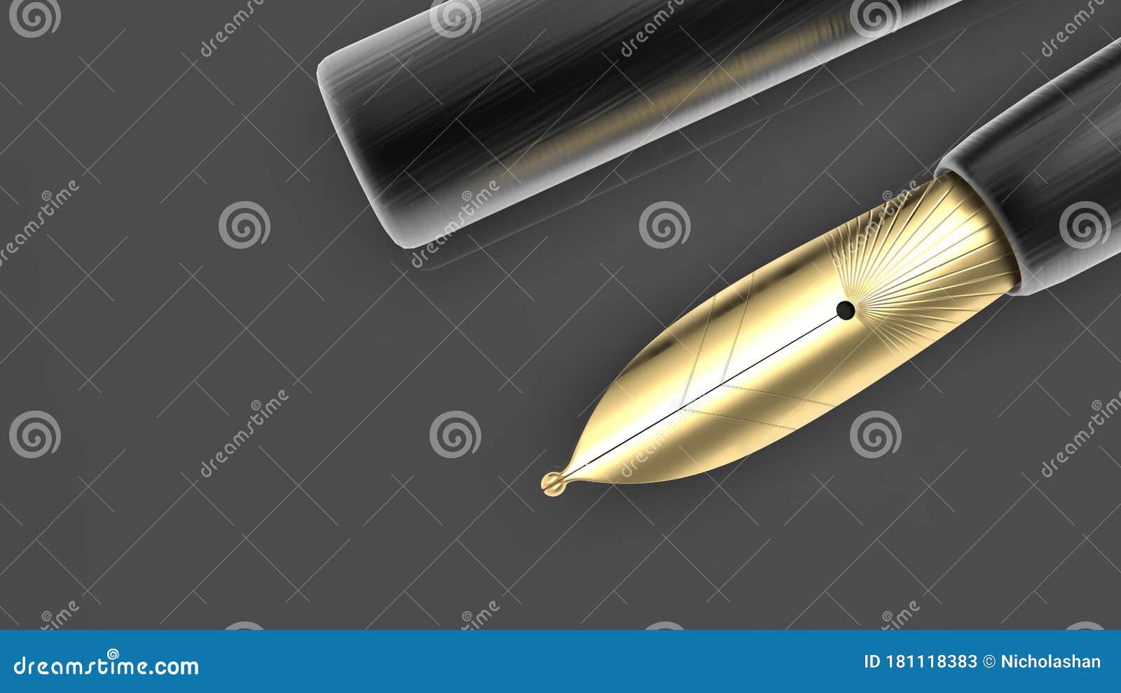 3d rendering of detailed closeup of a pen lying on a paper