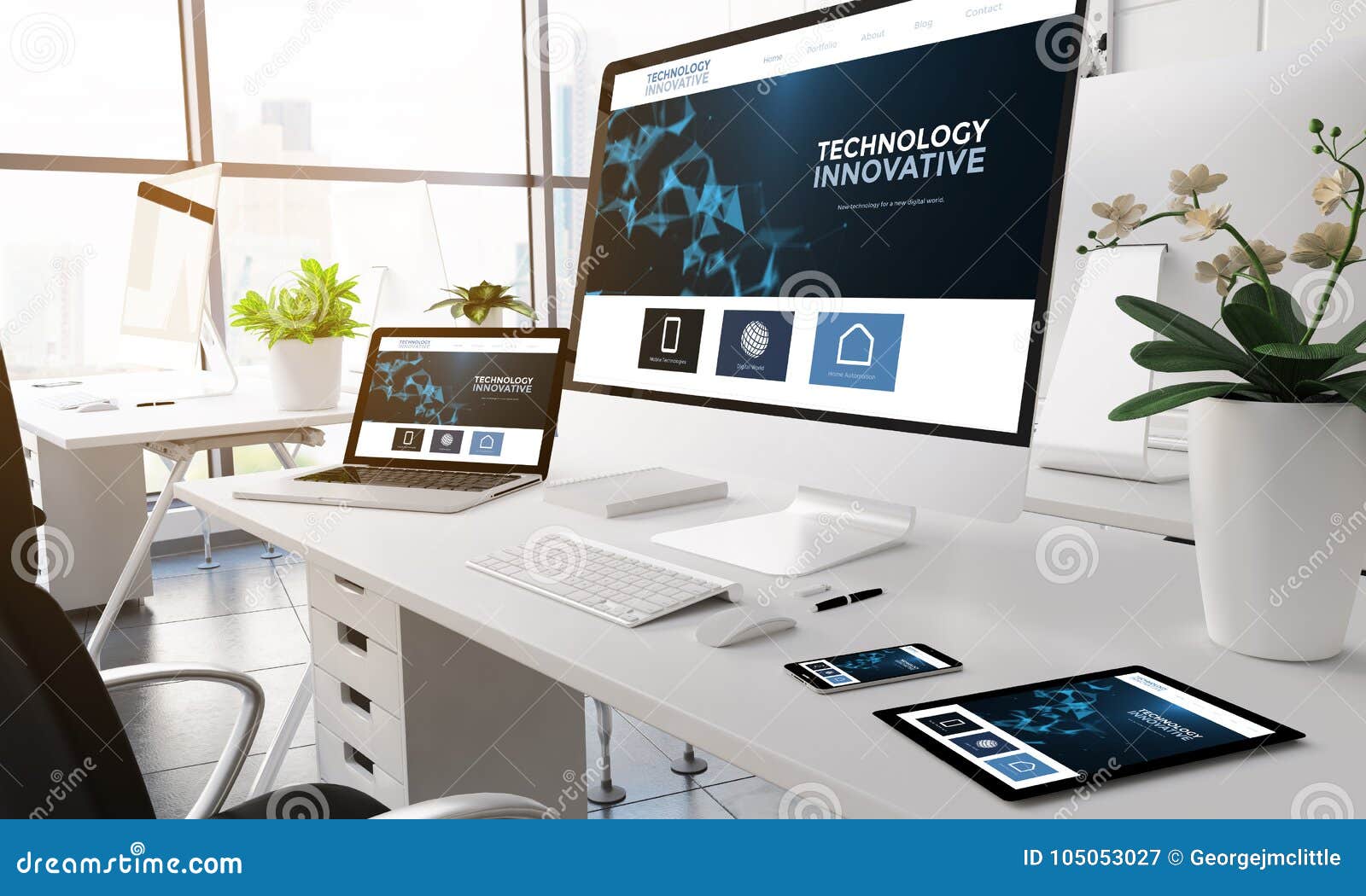 Modern Office Technology Innovative Screen Devices. Stock Illustration