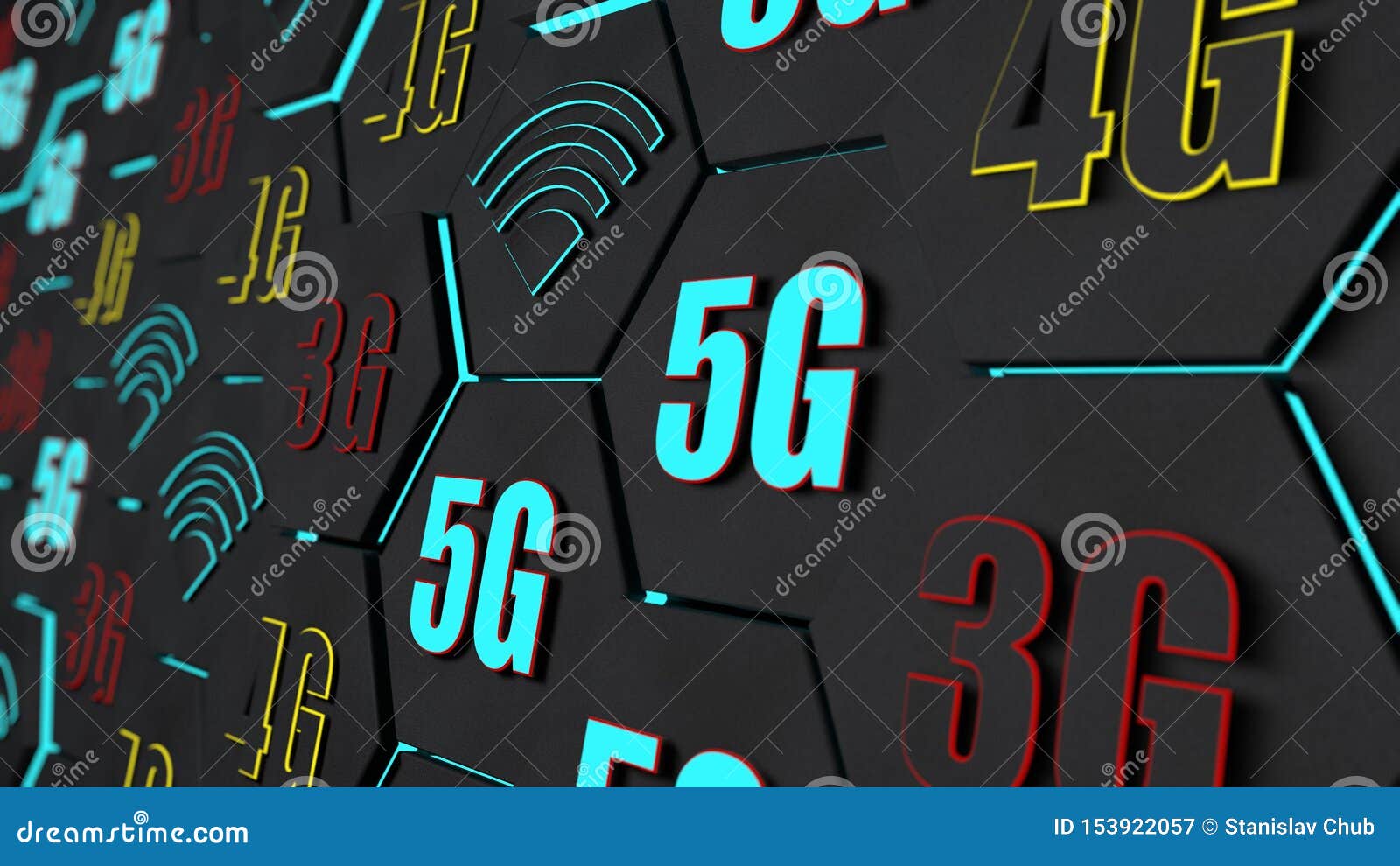 3d Illustration Of A Plurality Of Hexagons With The Blue Glow Of A Different Size Dark Abstract Background With Blur At Back No Stock Illustration Illustration Of Glow Contemporary