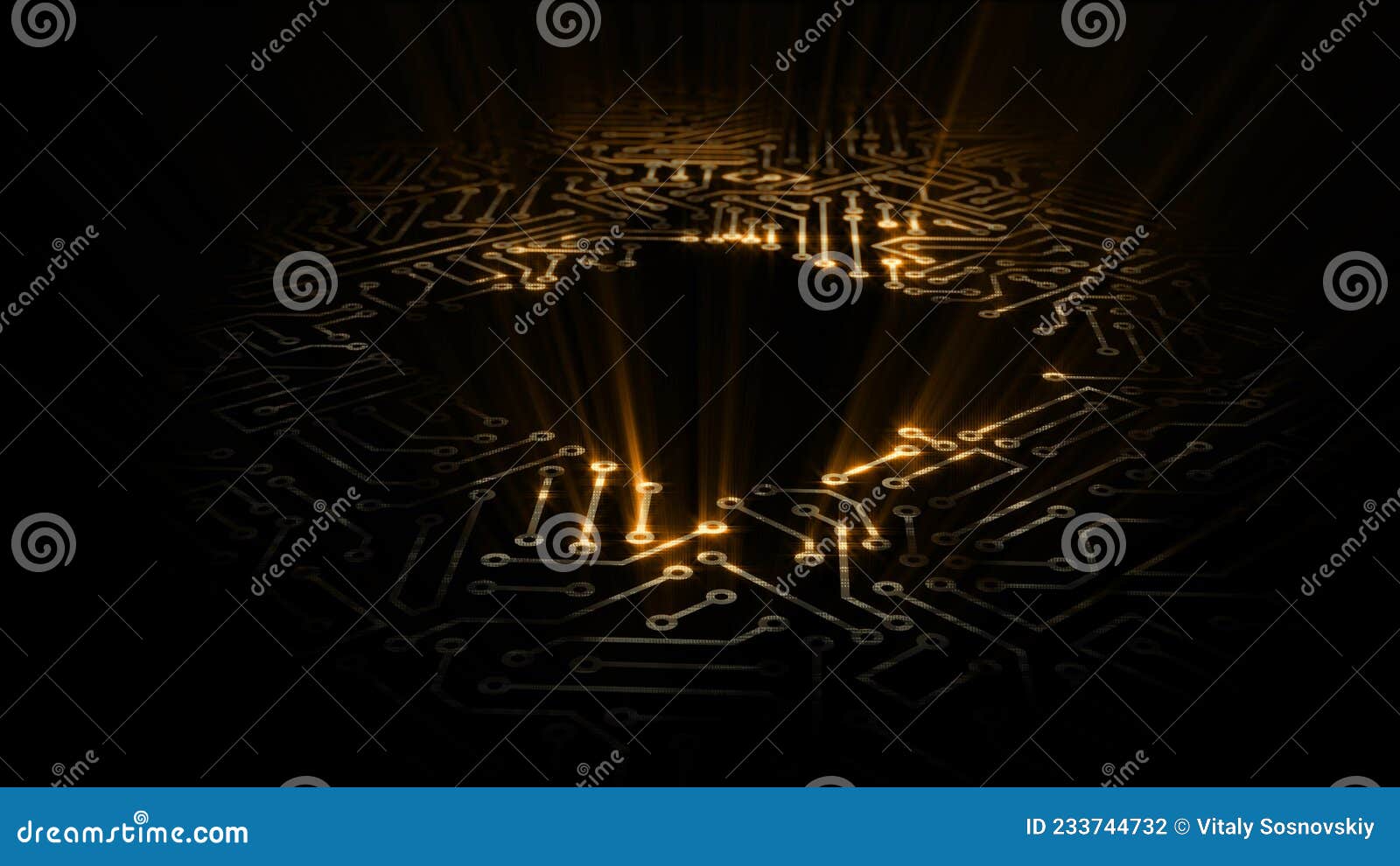 3D Rendering of an Electrical Pulse Passing through the Circuits of a