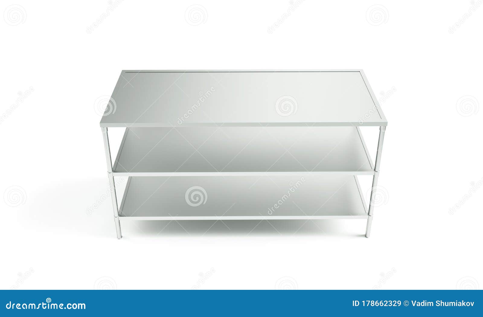 3d rendering of empty metal rack shelves  on white background. industrial warehouses. packaging and storage. digital art