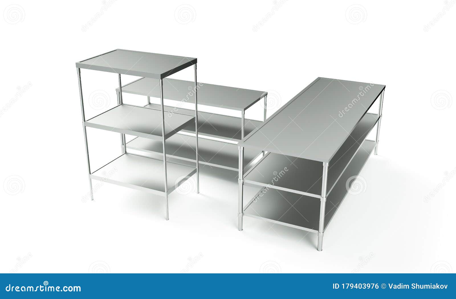 3d rendering of empty metal rack shelves  on white background. industrial warehouses. packaging and storage. digital art