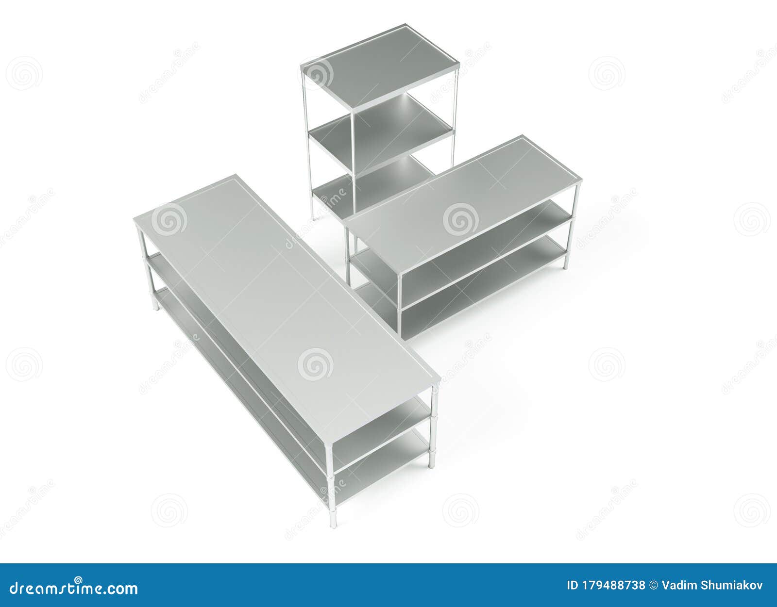3d rendering of empty metal rack shelves  on white background. industrial warehouses. packaging and storage. digital art