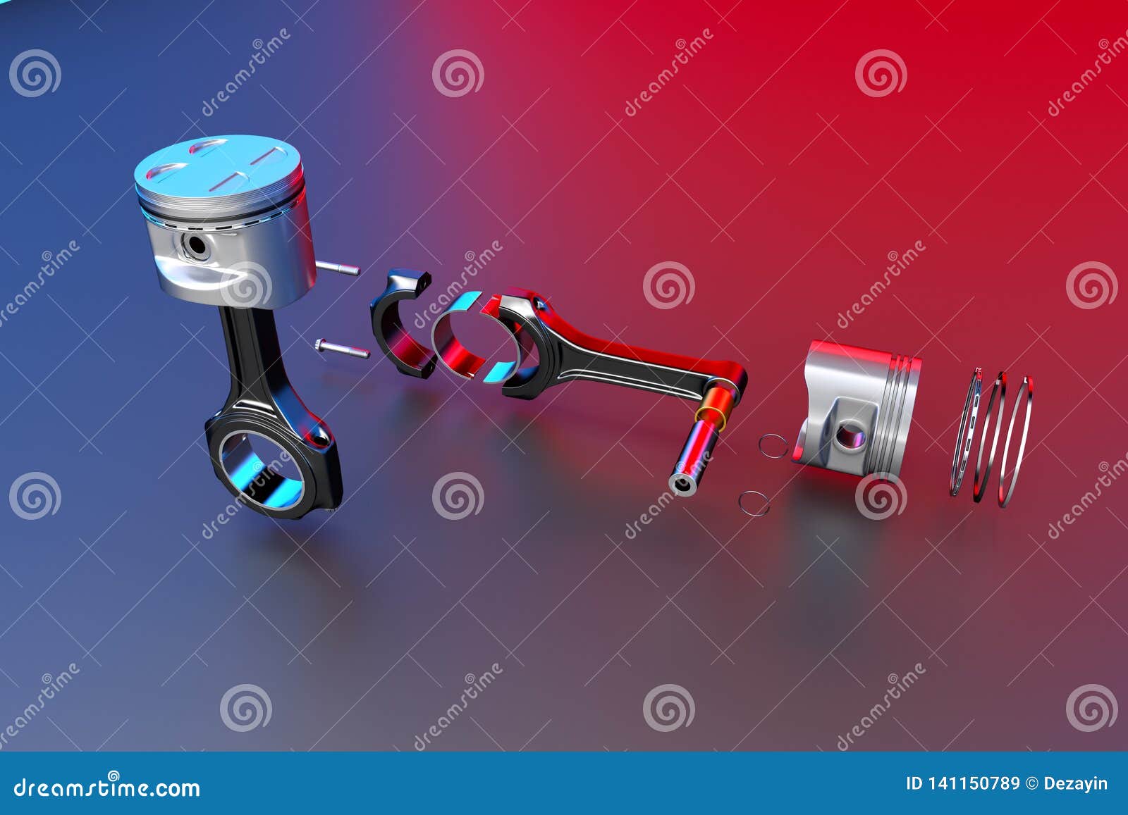 3D Rendering. Engine Piston with Piston Rings Stock Illustration