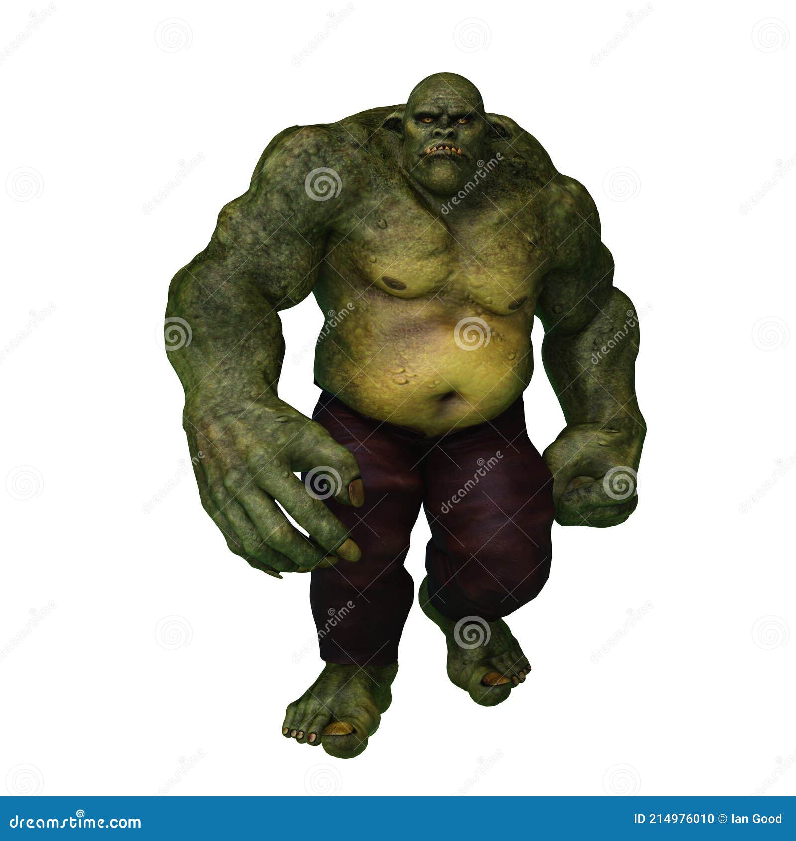 3d rendering of an enormous green ogre walking