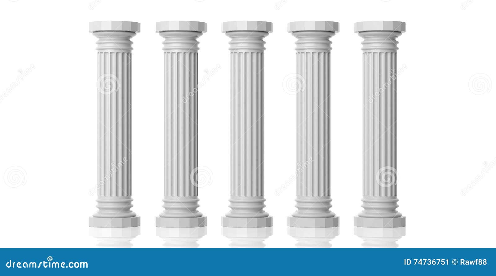3d rendering five white marble pillars