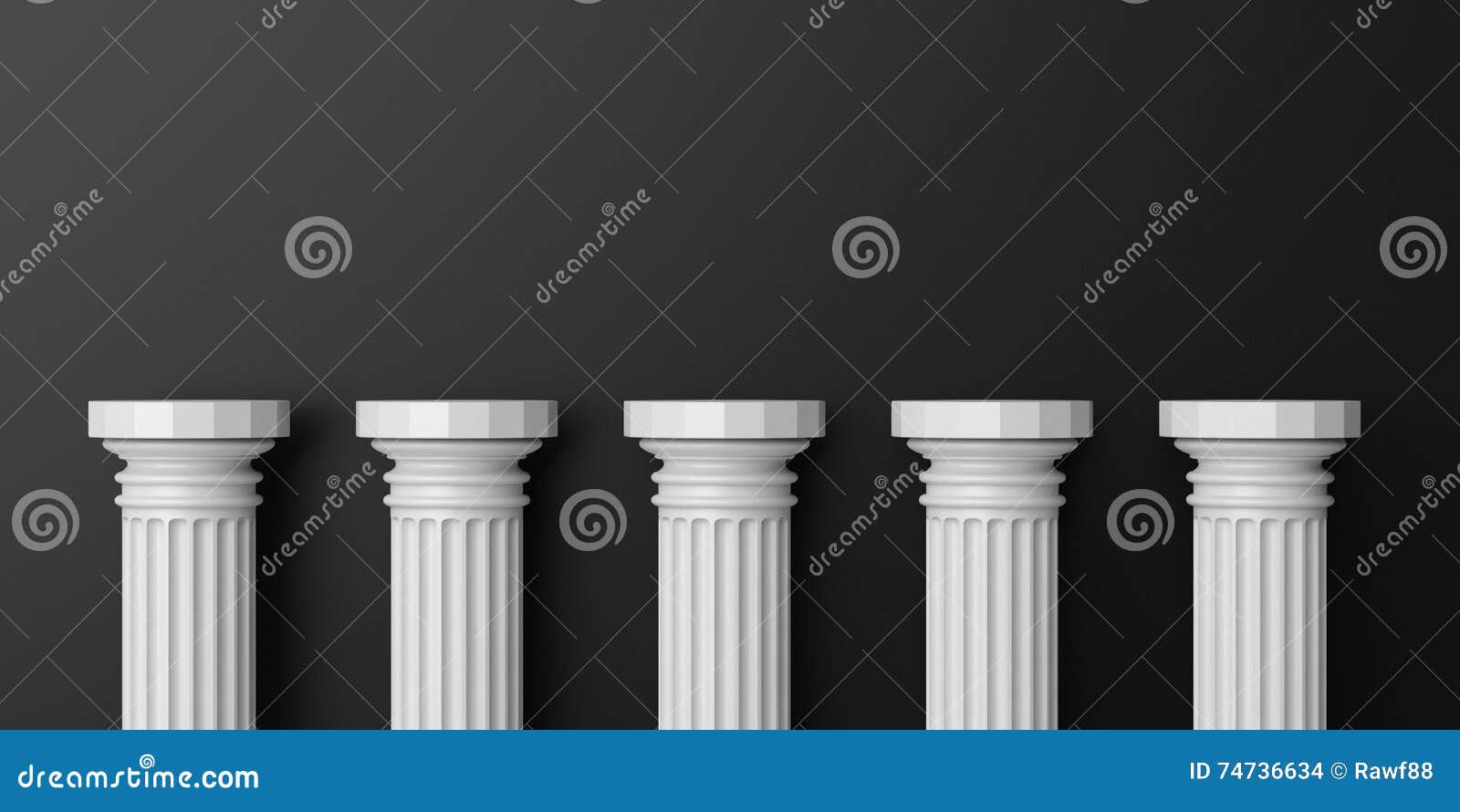 3d rendering five white marble pillars