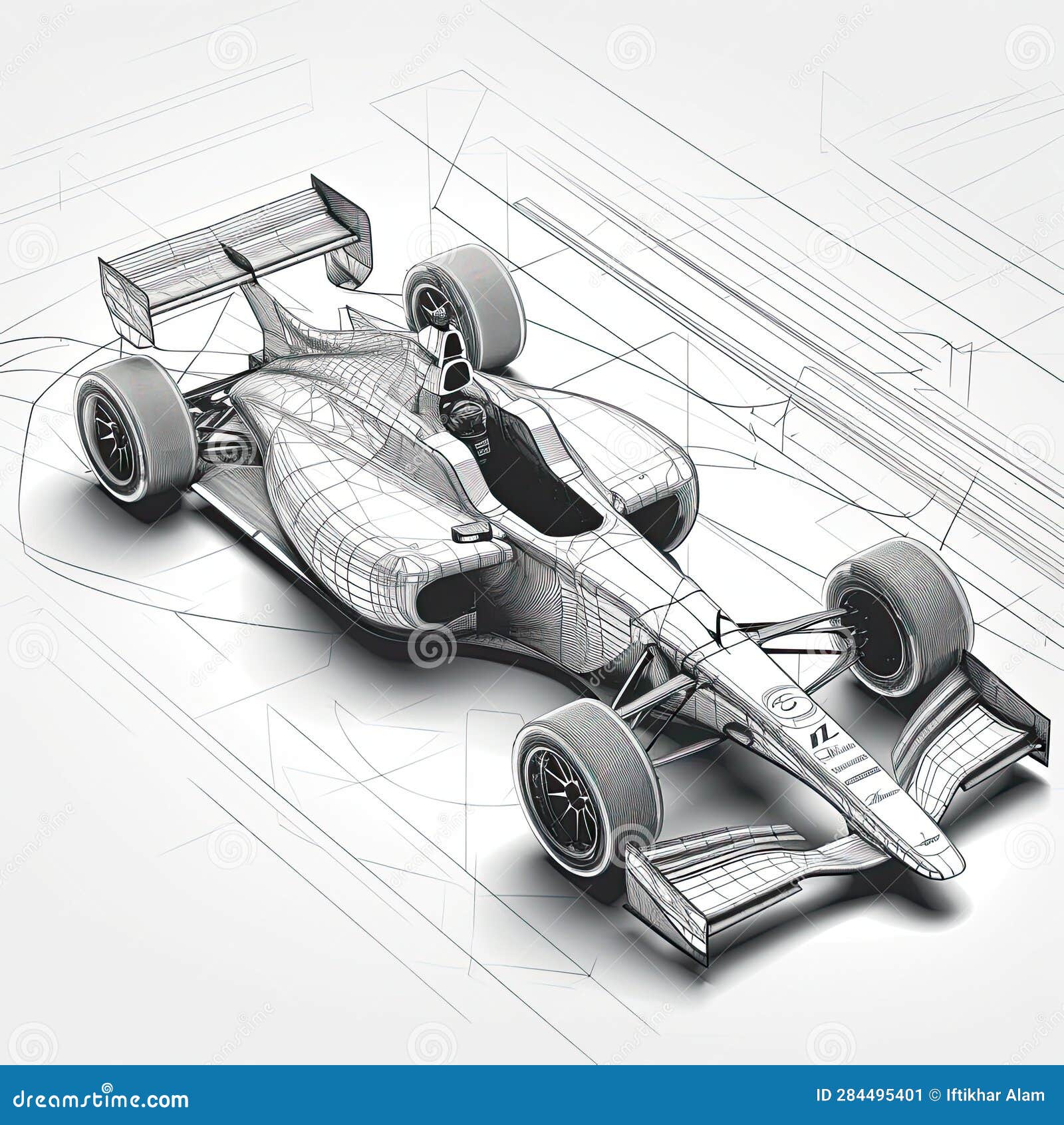 3d Rendering of a Formula Race Car in Black and White Color, Sport