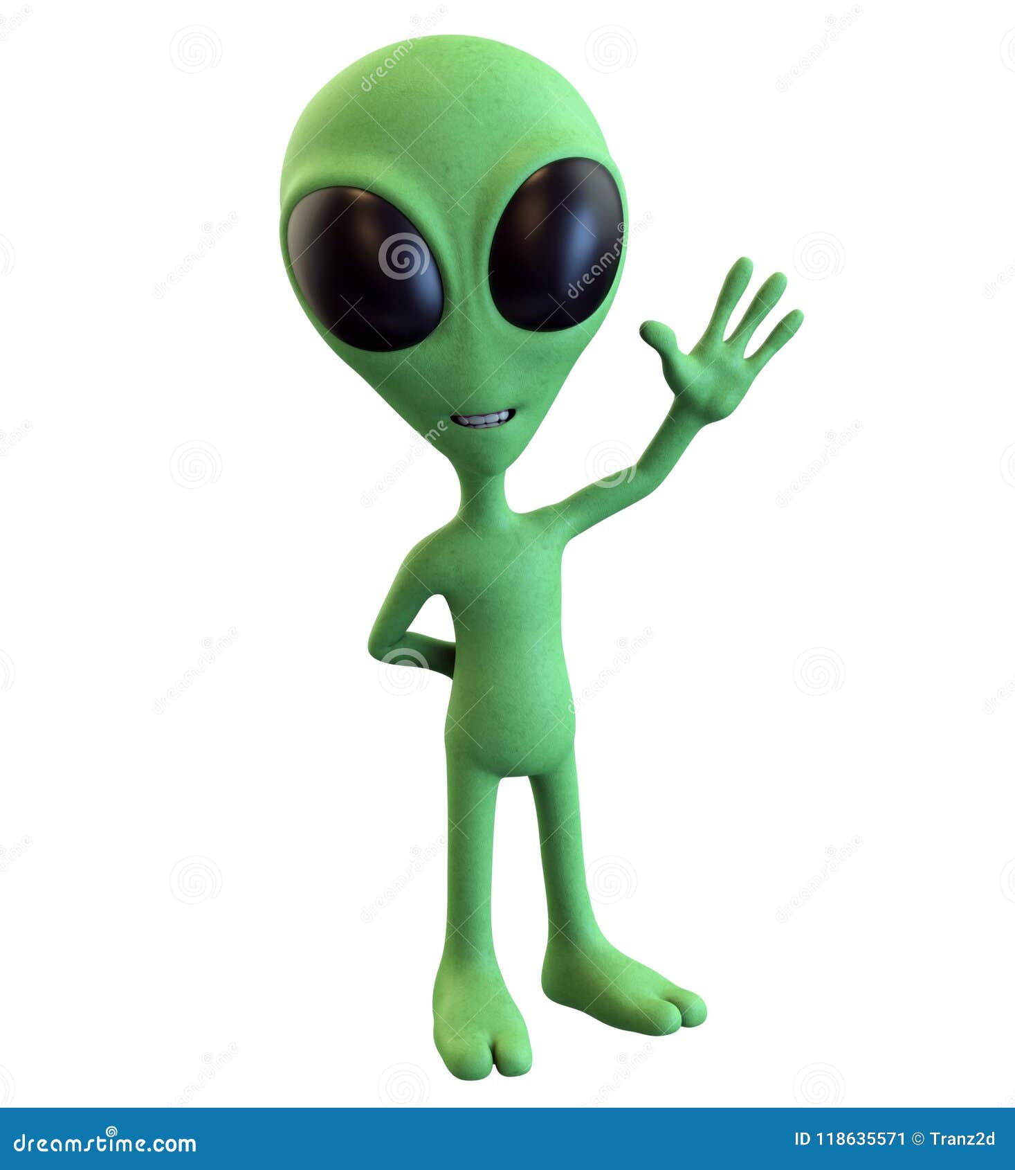 green cartoon alien waving