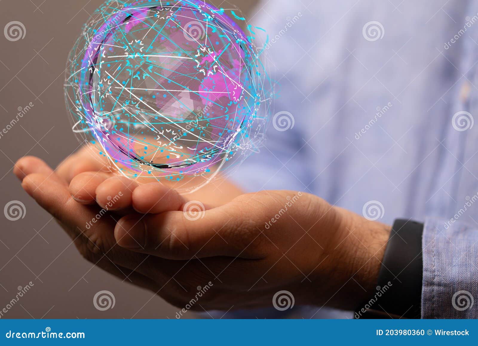 3d rendering of a futuristic sci-fi inspired globe with a real person holding it