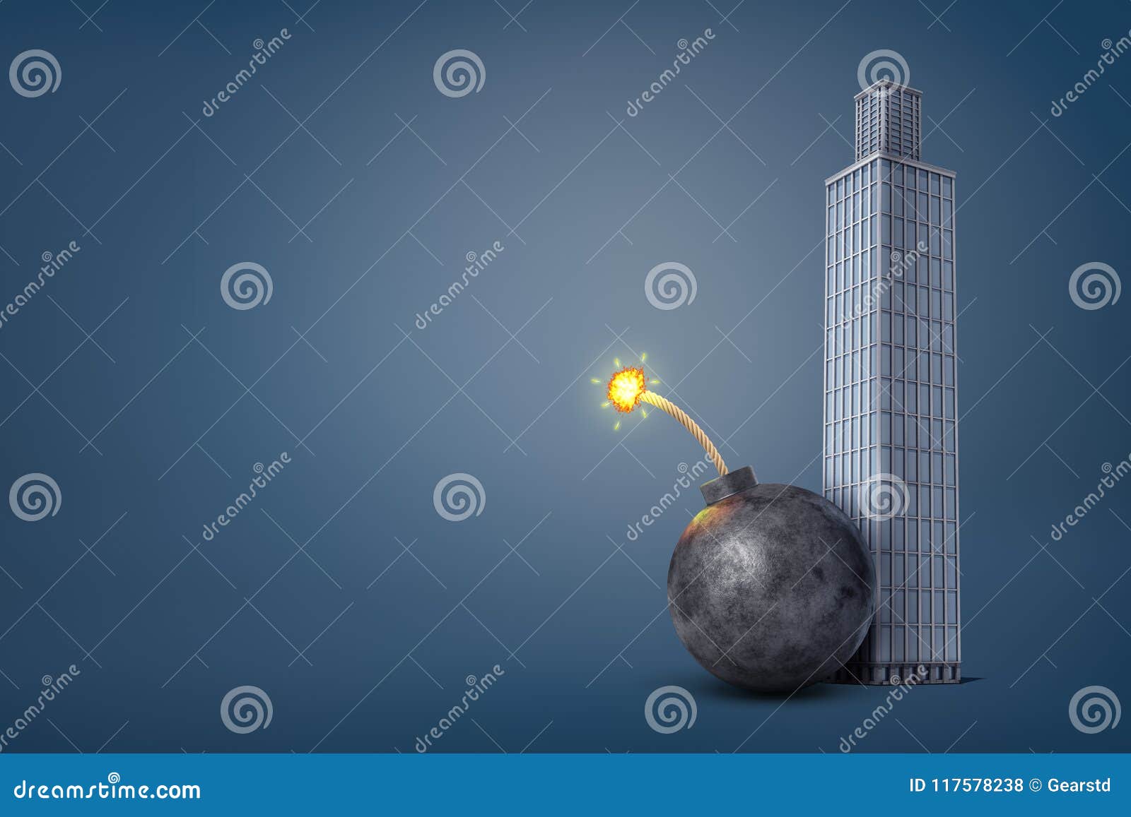 3d Rendering of a Giant Iron Bomb with a Lit Fuse Stands Dangerously