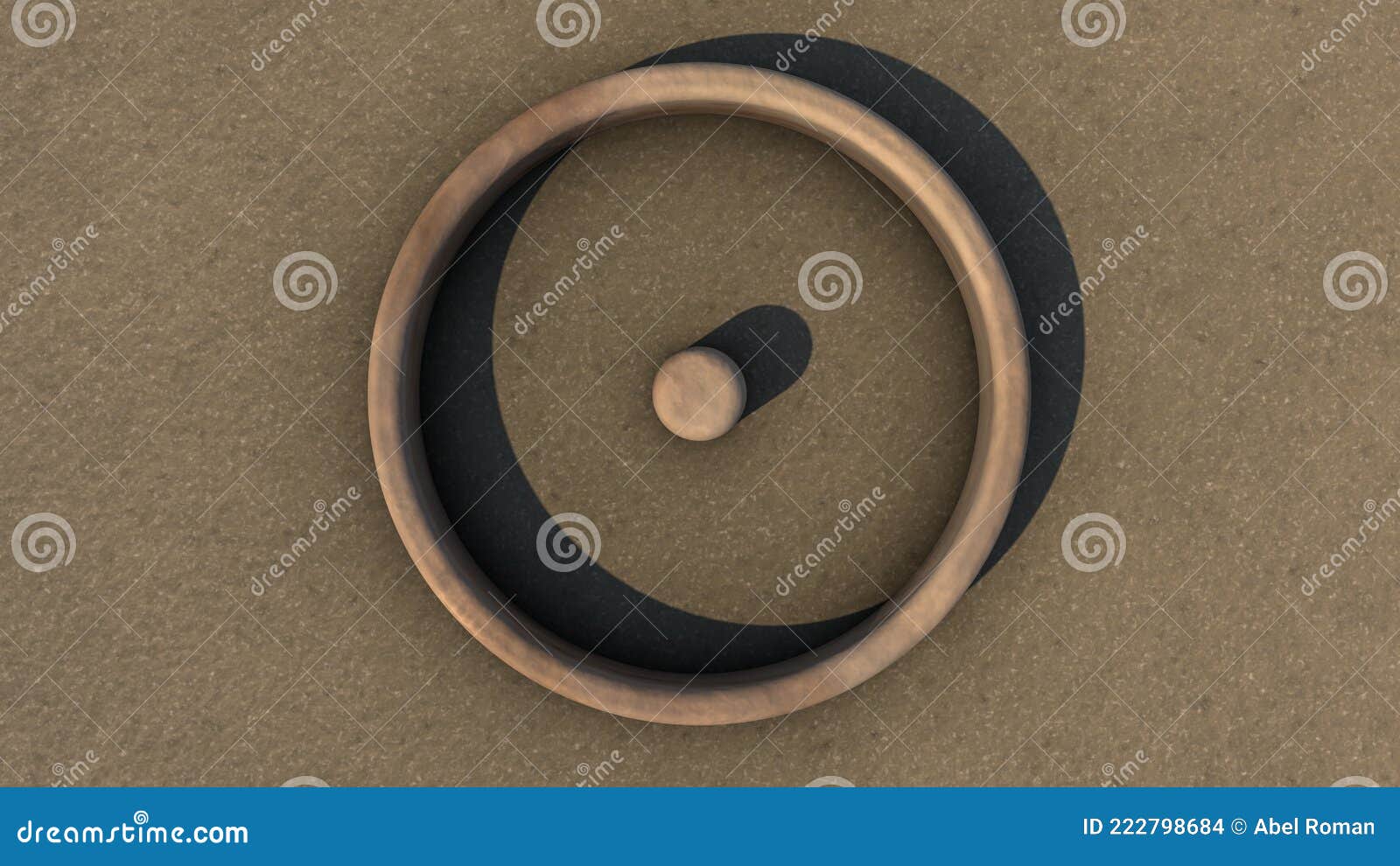 3D Rendering of Glyph of the Sun Formed by a Circle with a Point Inside