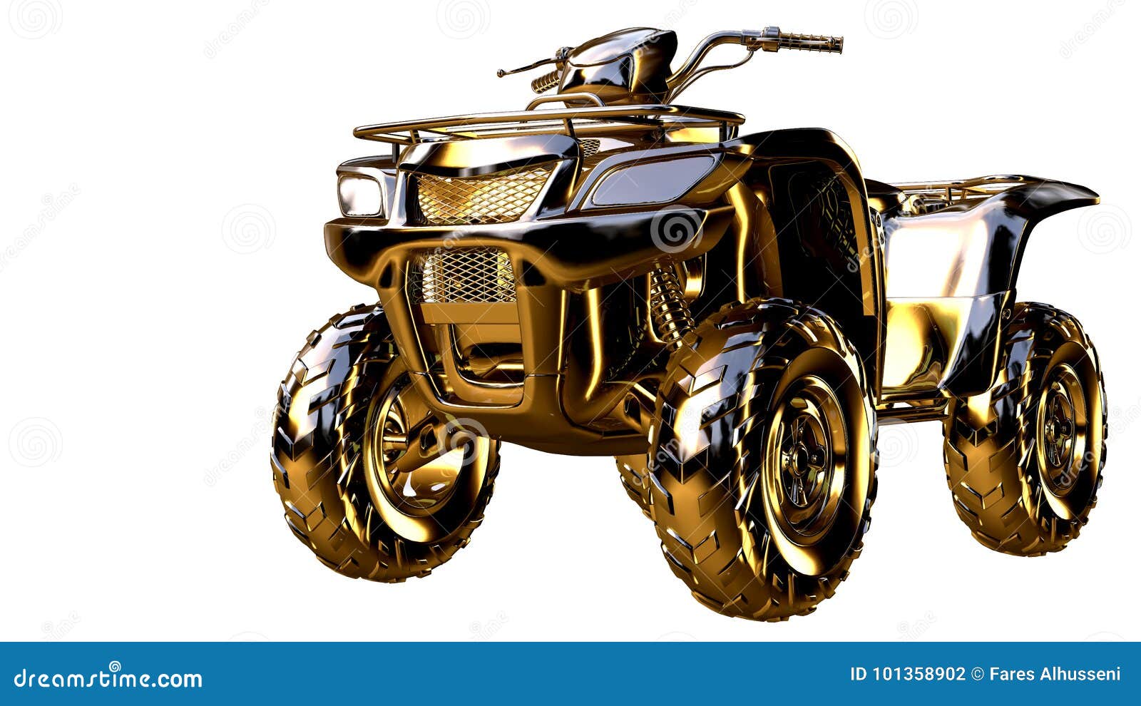 3d Rendering of a Golden Motorcycle on Isolated on a White Background