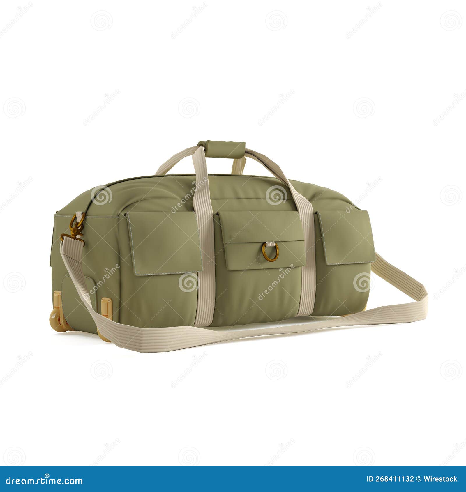 3D Rendering of Green Travel Bag in White Background Stock Illustration