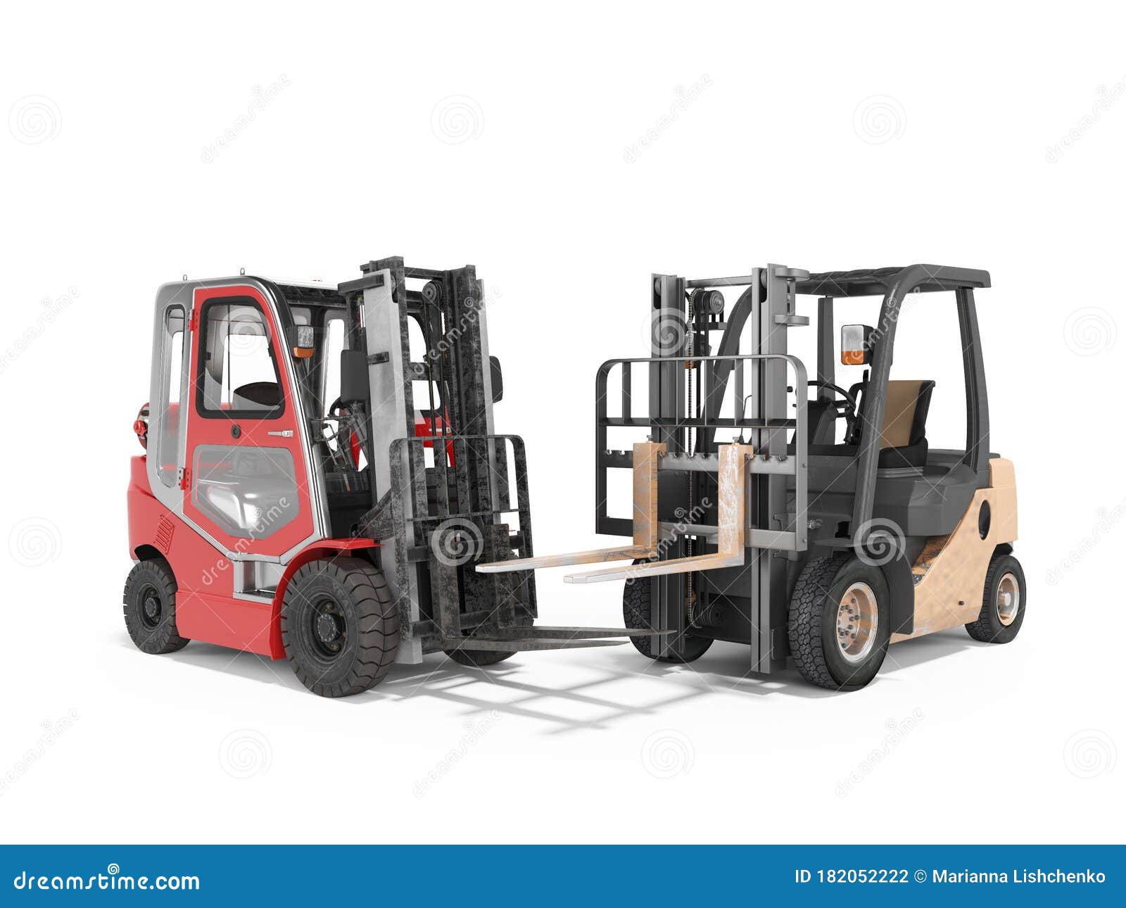3d Rendering of Group of Forklift Trucks for Warehouse on White
