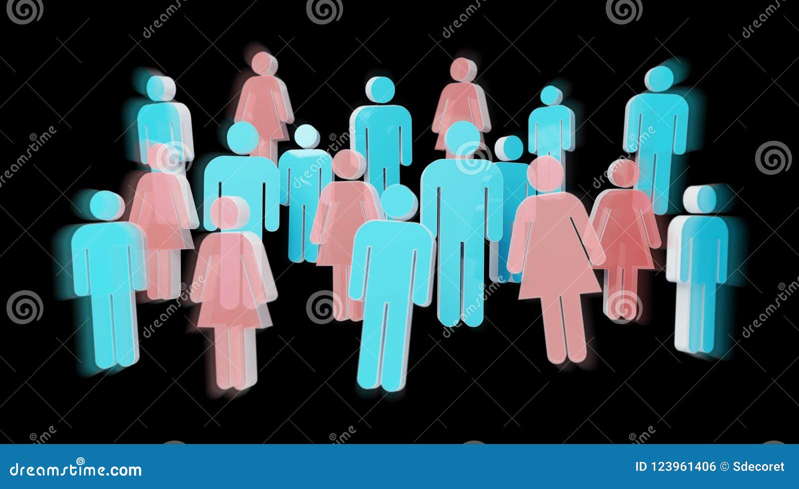 3D Rendering Group of People with Blue Man and Pink Woman Stock ...