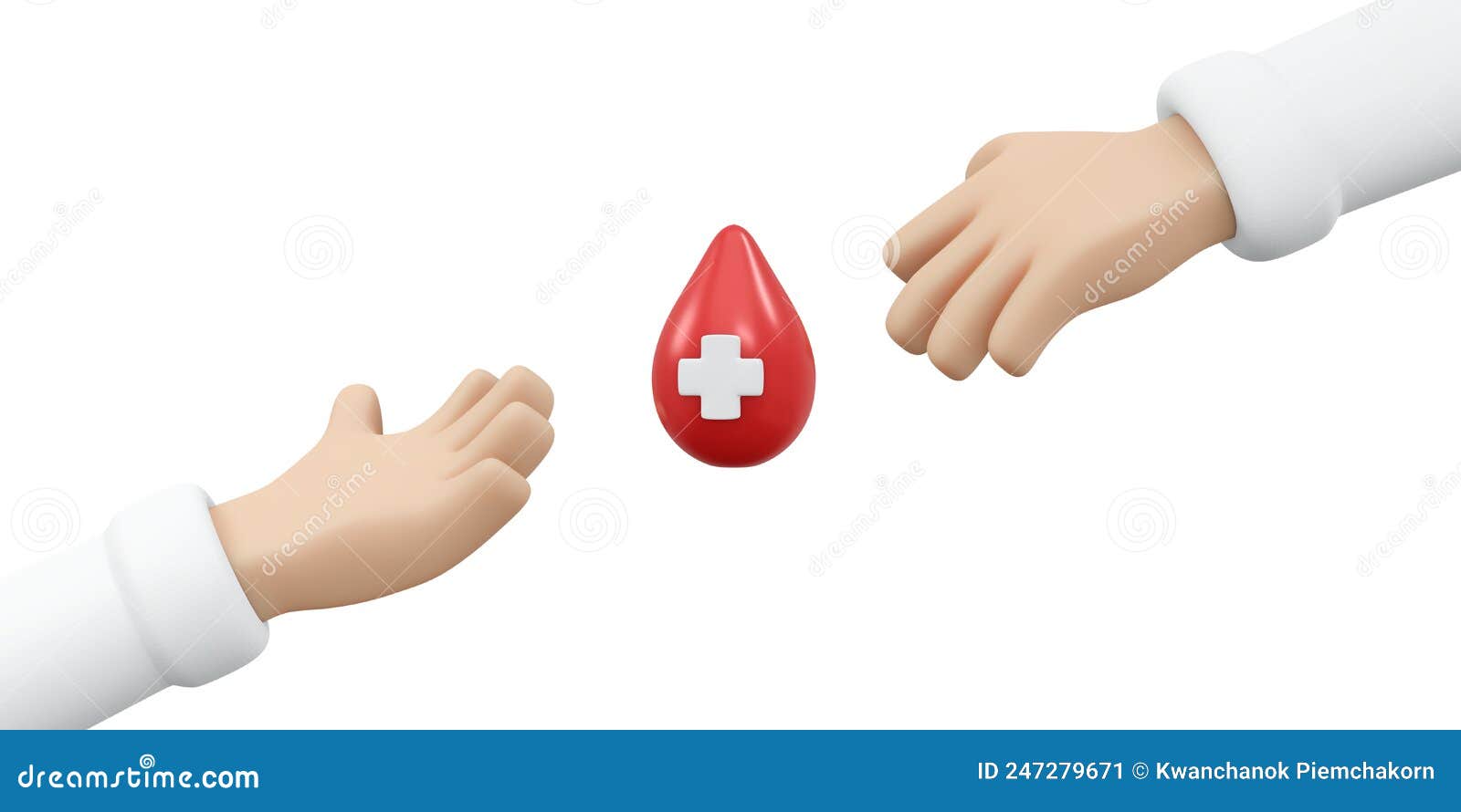 3d rendering of hand holding blood drop with red cross sign