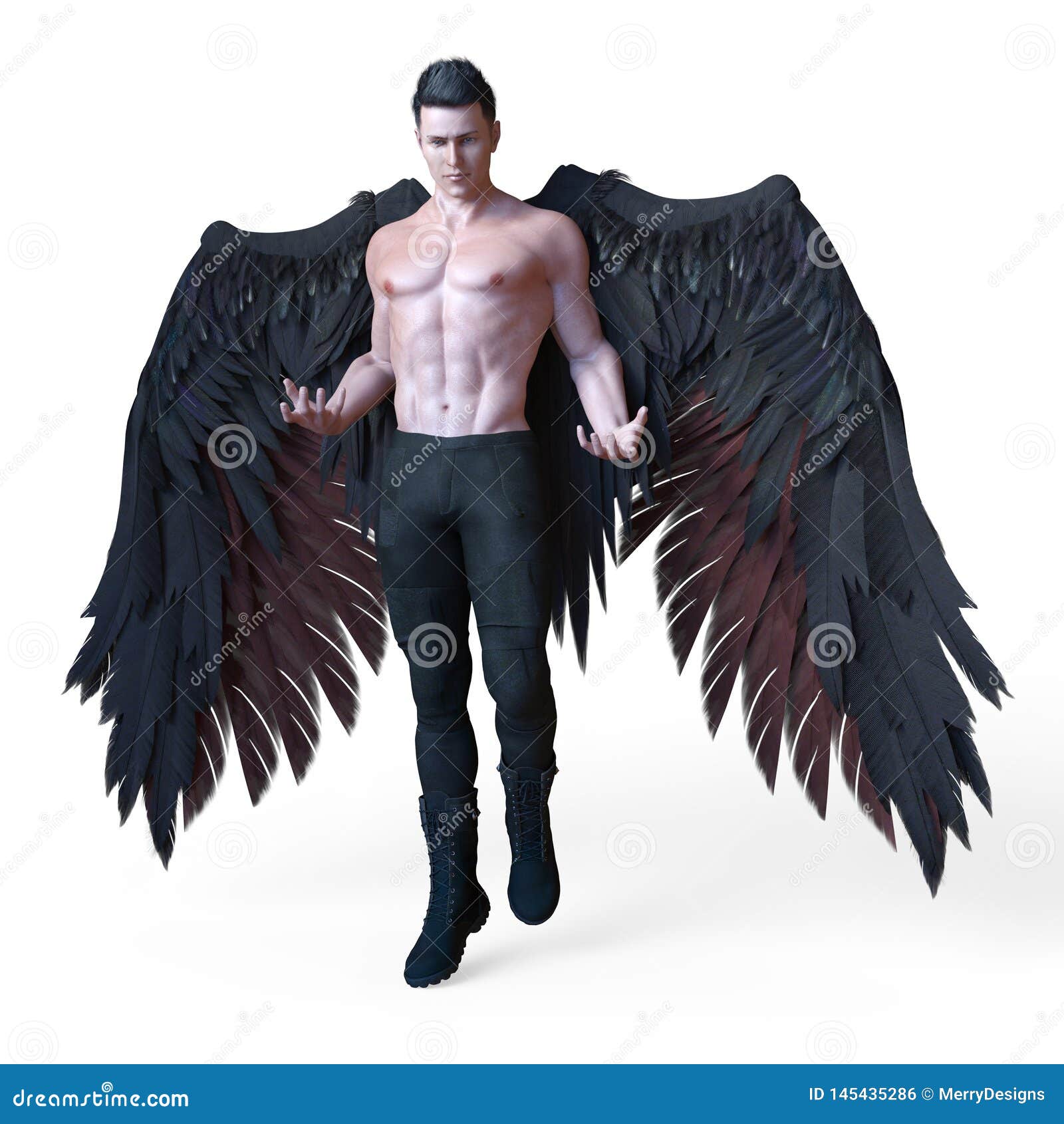 Rendering of a Handsome Male Dark Angel with Black Wings Stock Illustration  - Illustration of mysterious, black: 145435286