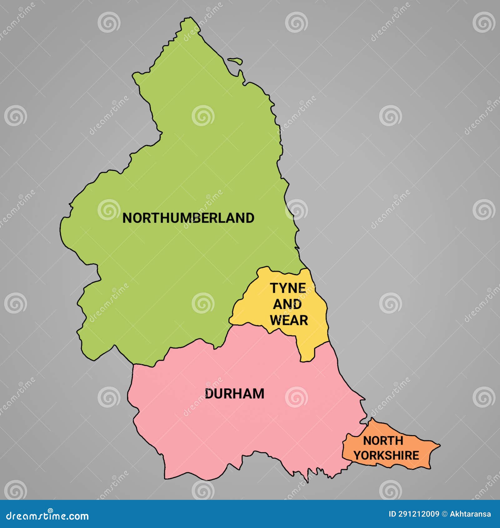 3d Rendering High Quality Outline Map of North East England is a Region
