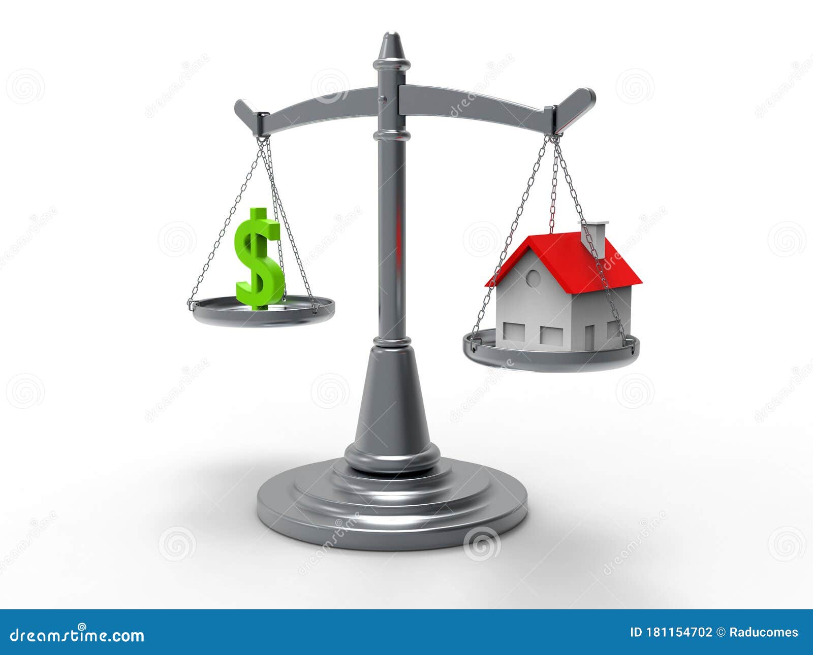 3D Rendering House Dollar Scale Weight Concept Stock Illustration