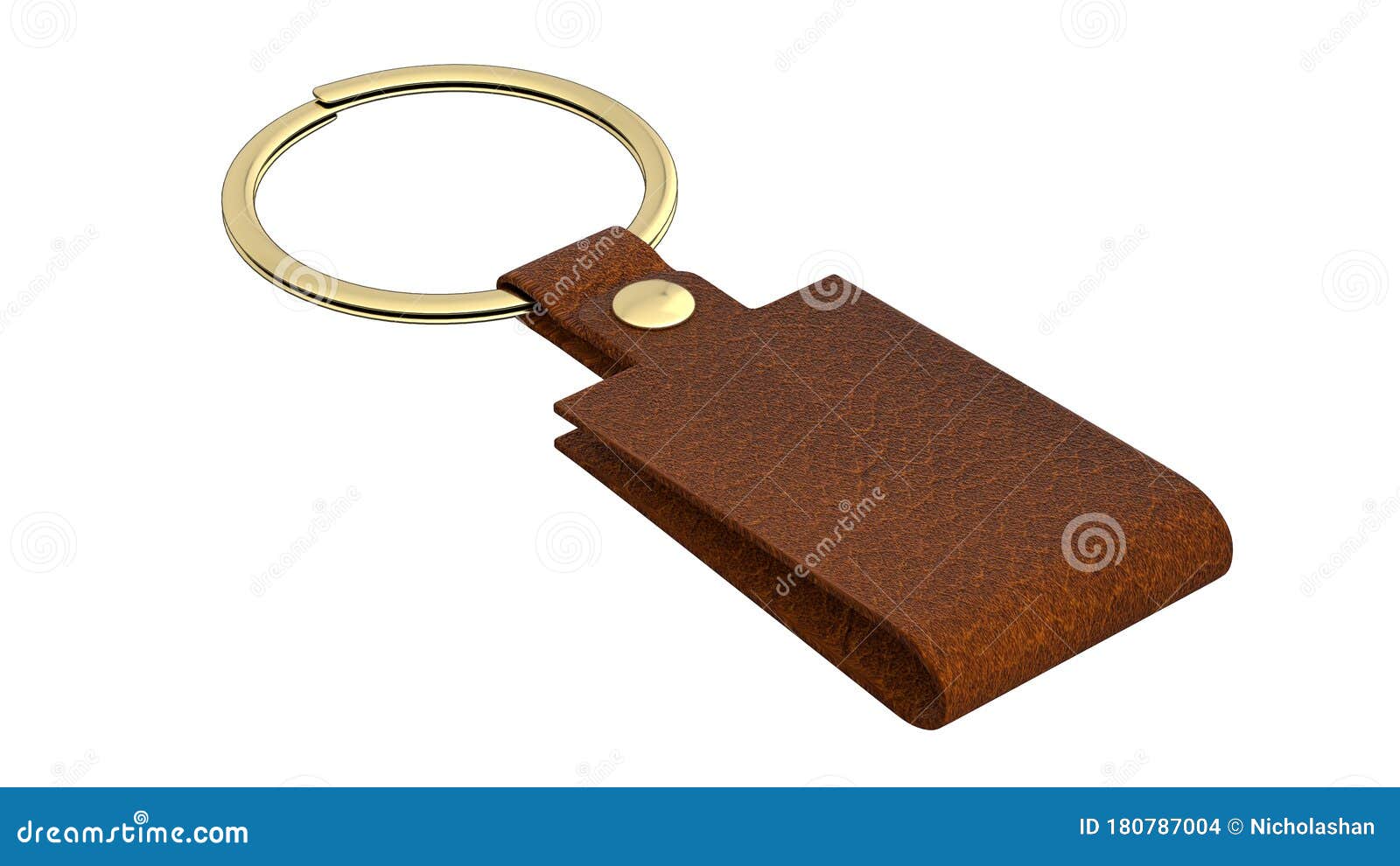 3d rendering of house key in an old leather keychain brown color