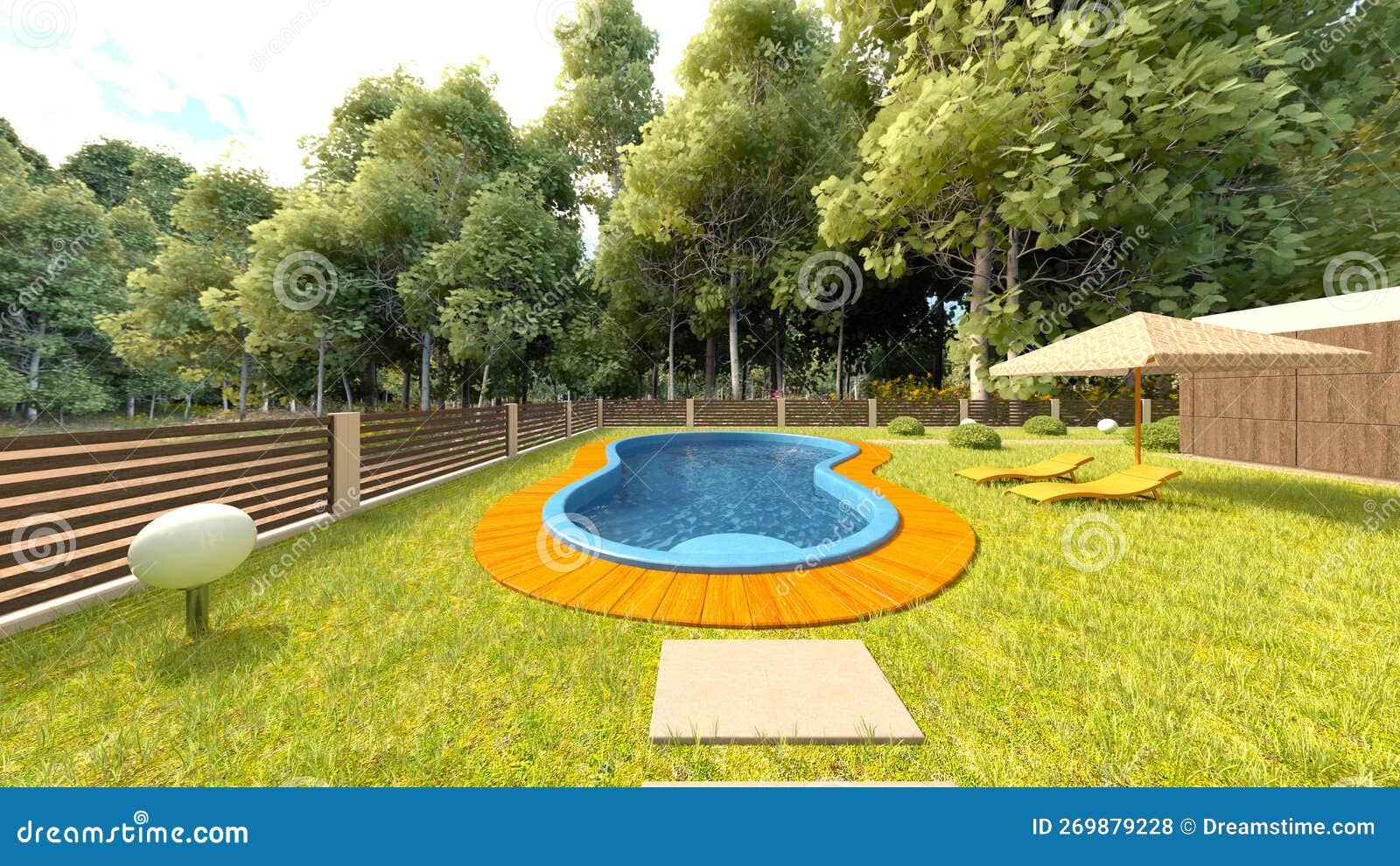 3D Rendering of the House with Swimming Pool Stock Illustration
