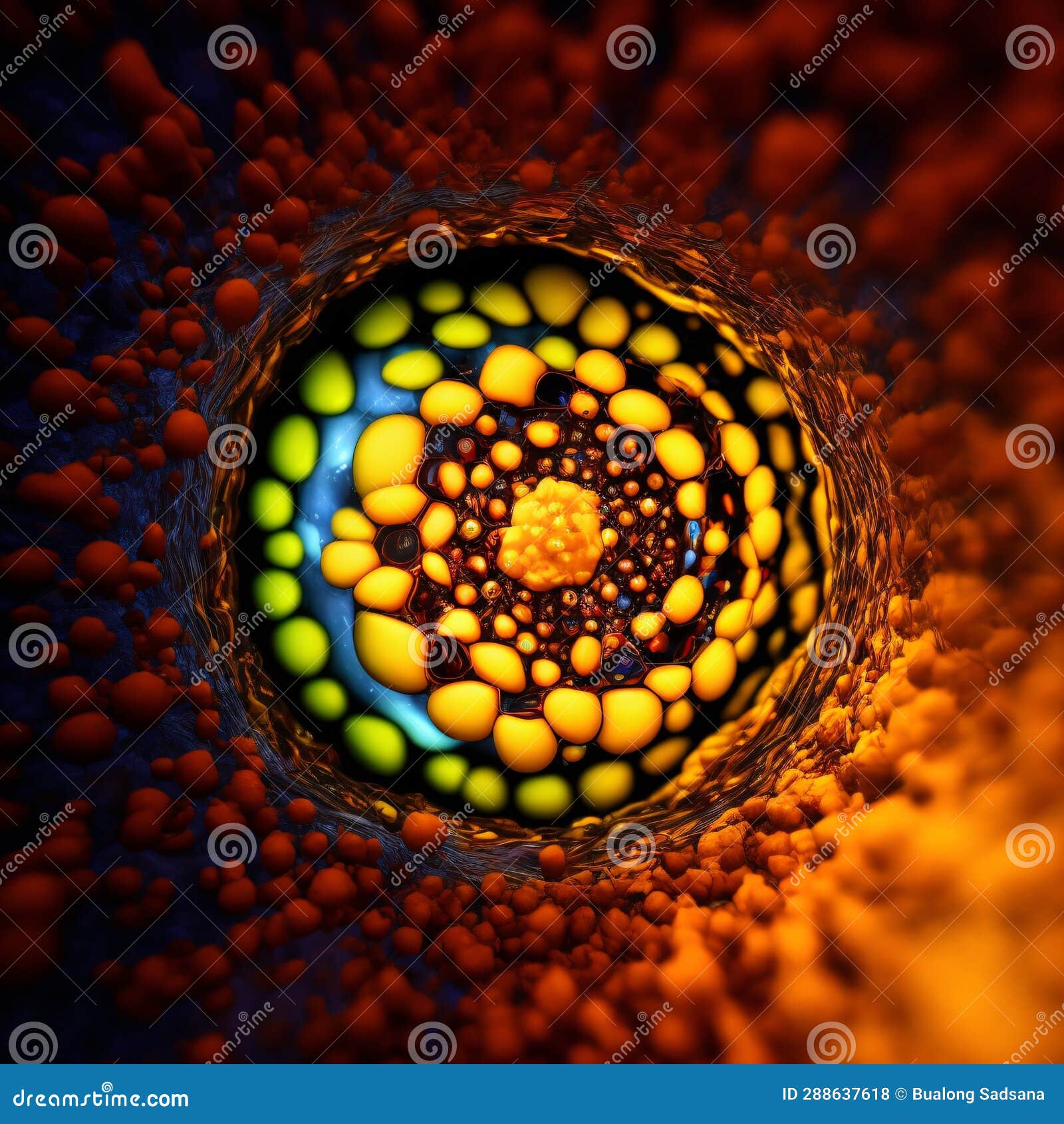 3d rendering of hucyborg cell or embryonic stem cell microscope background.