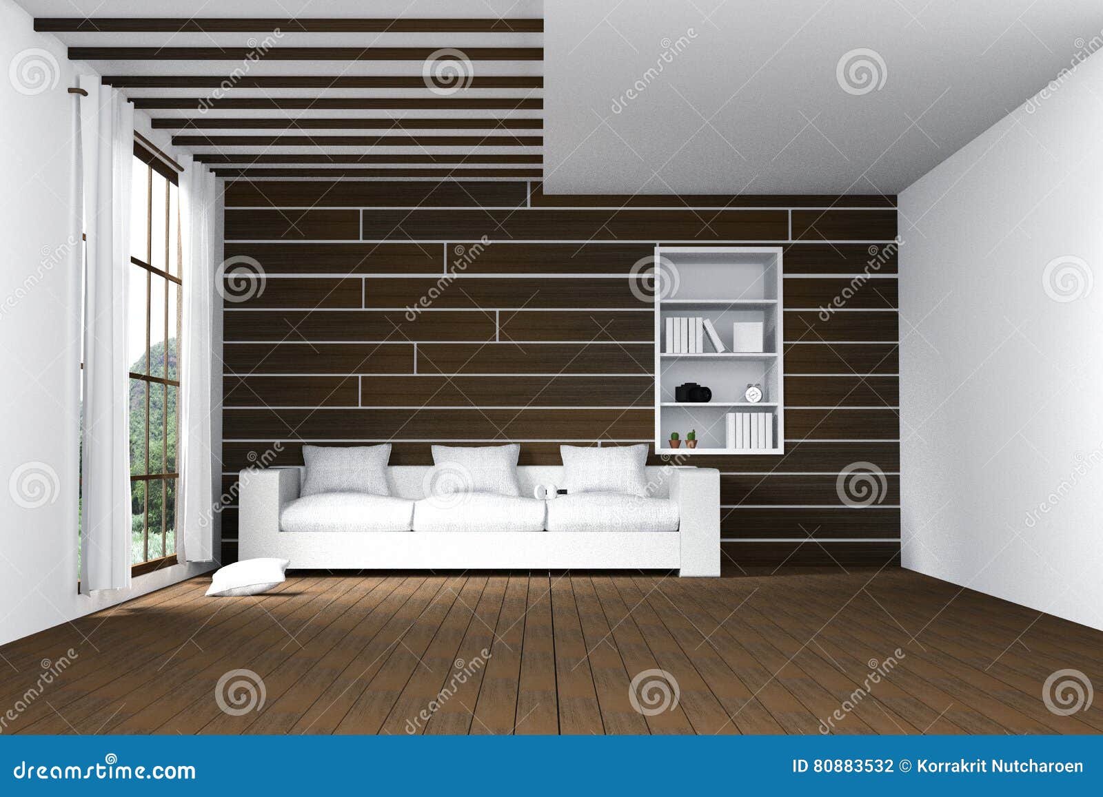 tage kilometer ned 3D Rendering : Illustration of Easy Living Room.natural Sun Light from  Glass Windows.Empty Room Interior in Wooden Wall Stock Illustration -  Illustration of interior, house: 80883532