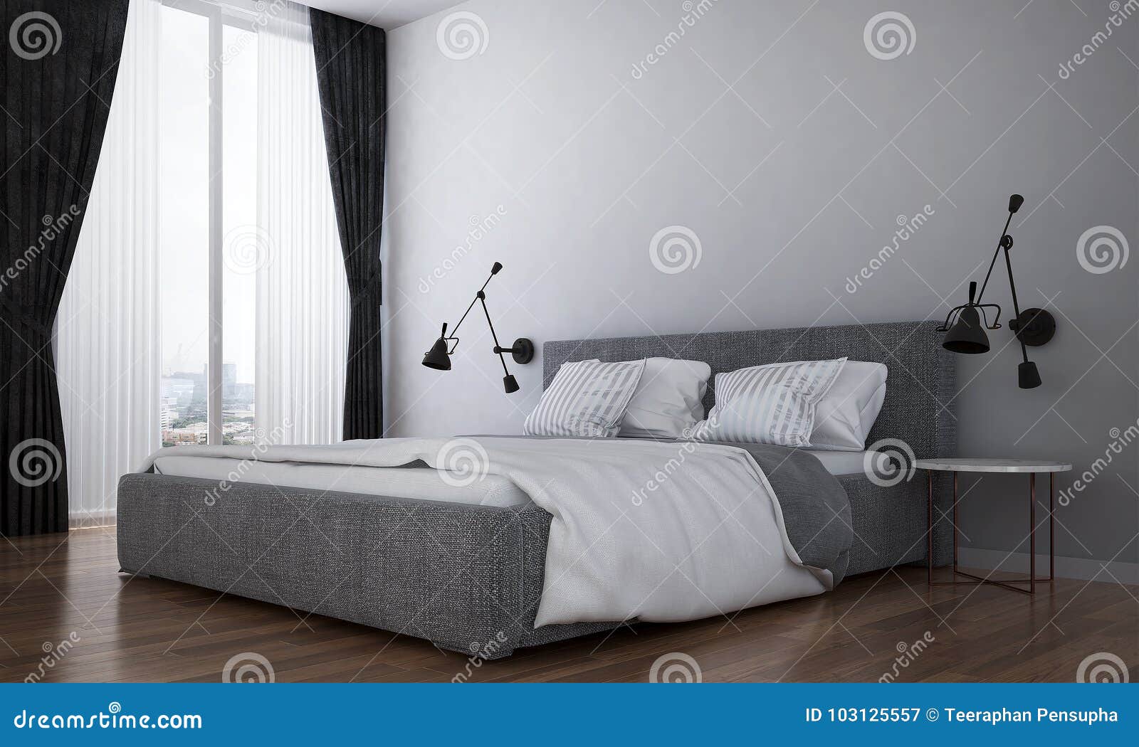 The Interiors Design Idea Of Bedroom Concept Stock