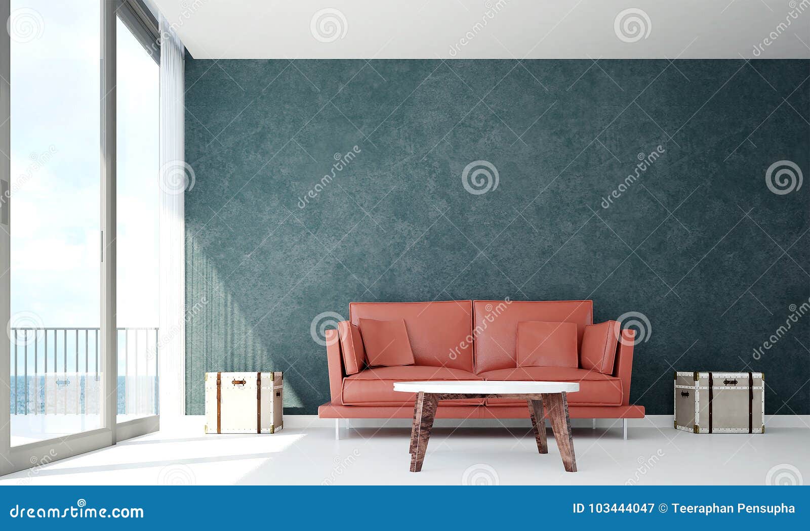 The Interiors Design Idea of Lounge and Living Room Stock Illustration