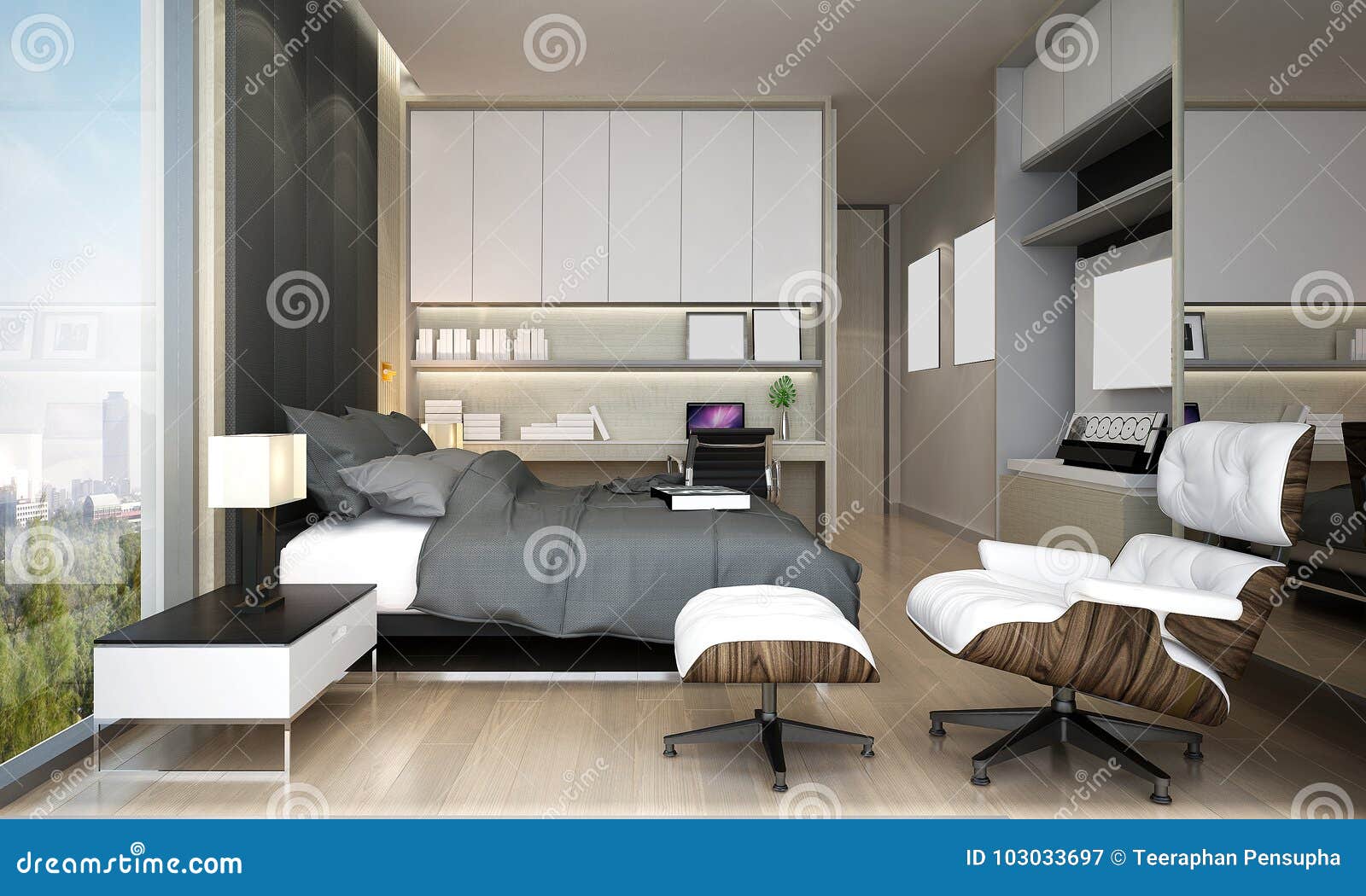 The Interiors Design Idea Of Modern Bedroom Stock