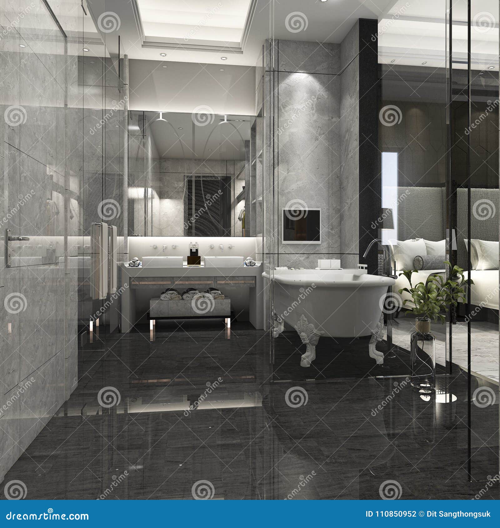 3d Rendering Luxury Bathroom in Hotel Stock Illustration - Illustration ...