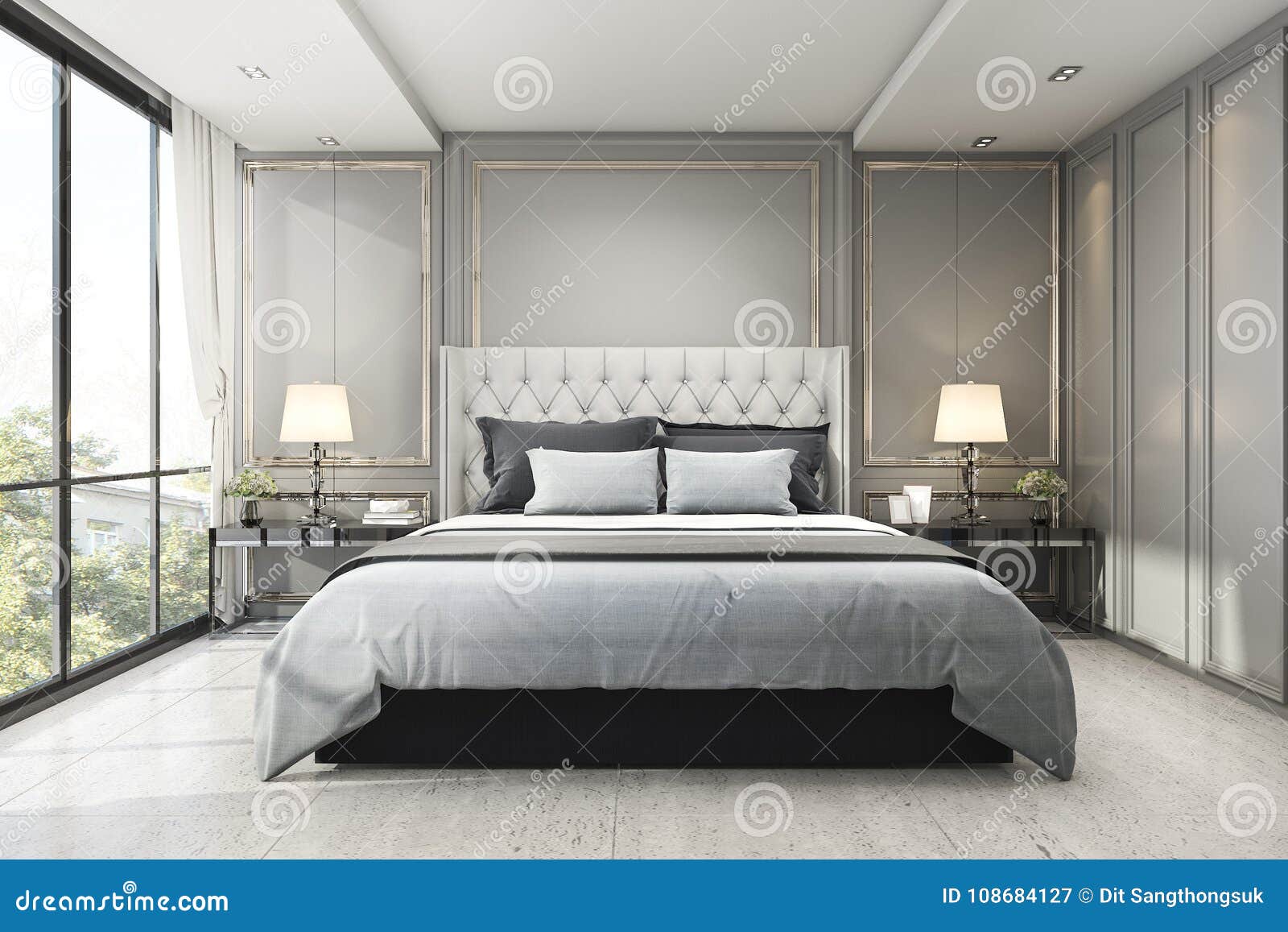 3d Rendering Modern Luxury Classic Bedroom With Marble Decor