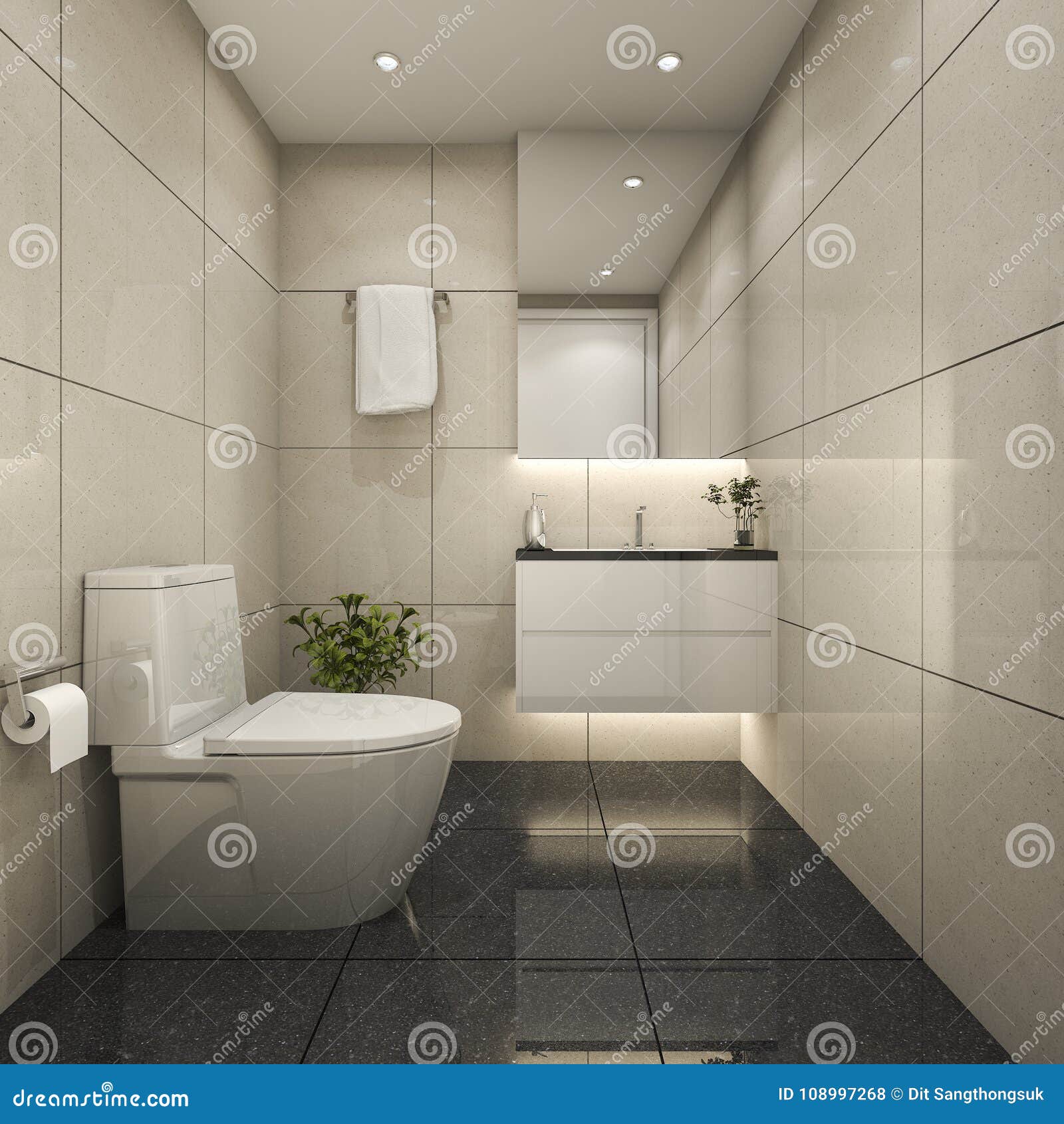 3d Rendering Modern Minimal Toilet And Powder Room Stock