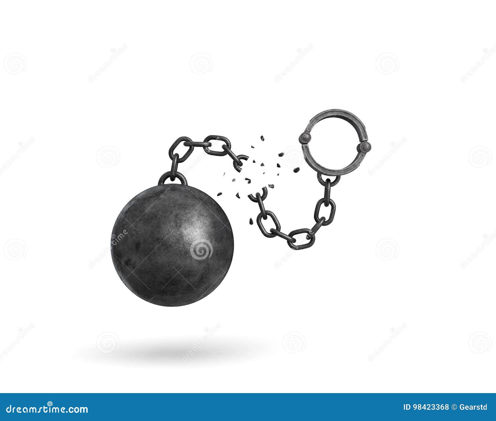 3d Rendering Of An Isolated Ball And Chain Broken In Half With A ...