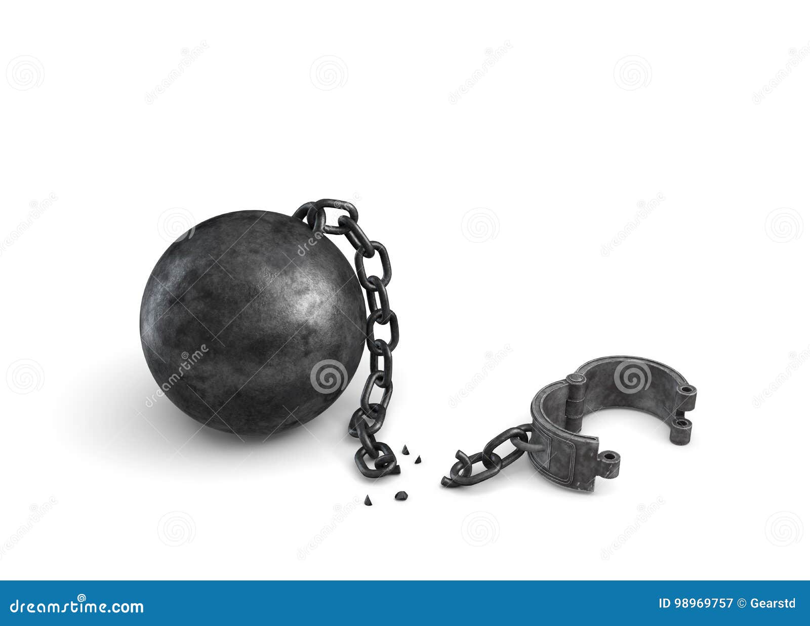 3d Rendering of an Isolated Ball and Chain Lying Broken Near a Leg