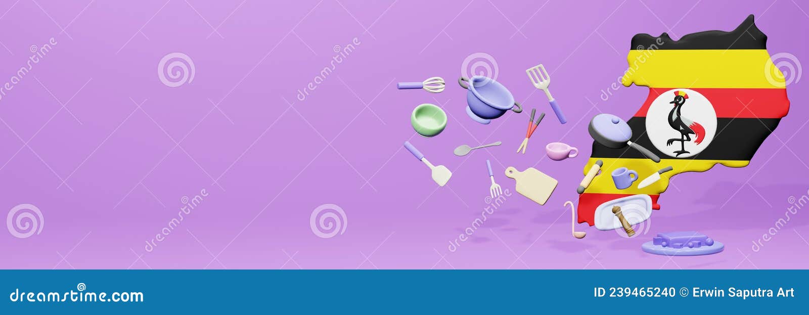 3d Rendering of Kitchen Utensils Usage in Uganda for Data Display Stock