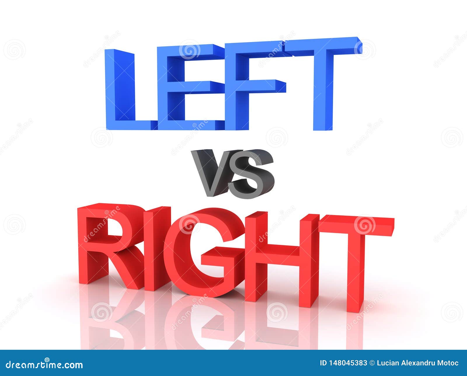 3d rendering of left vs right text