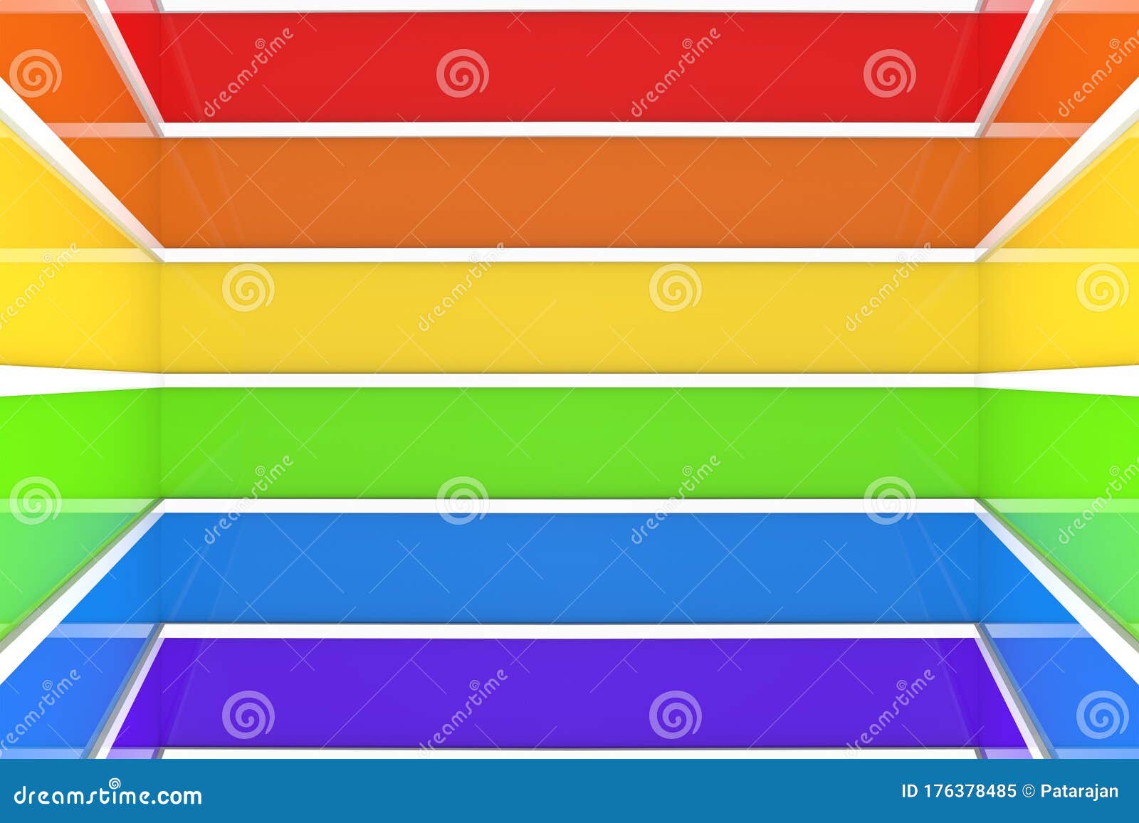 3d rendering. lgbt rainbow color bar pattern comer room wall background.