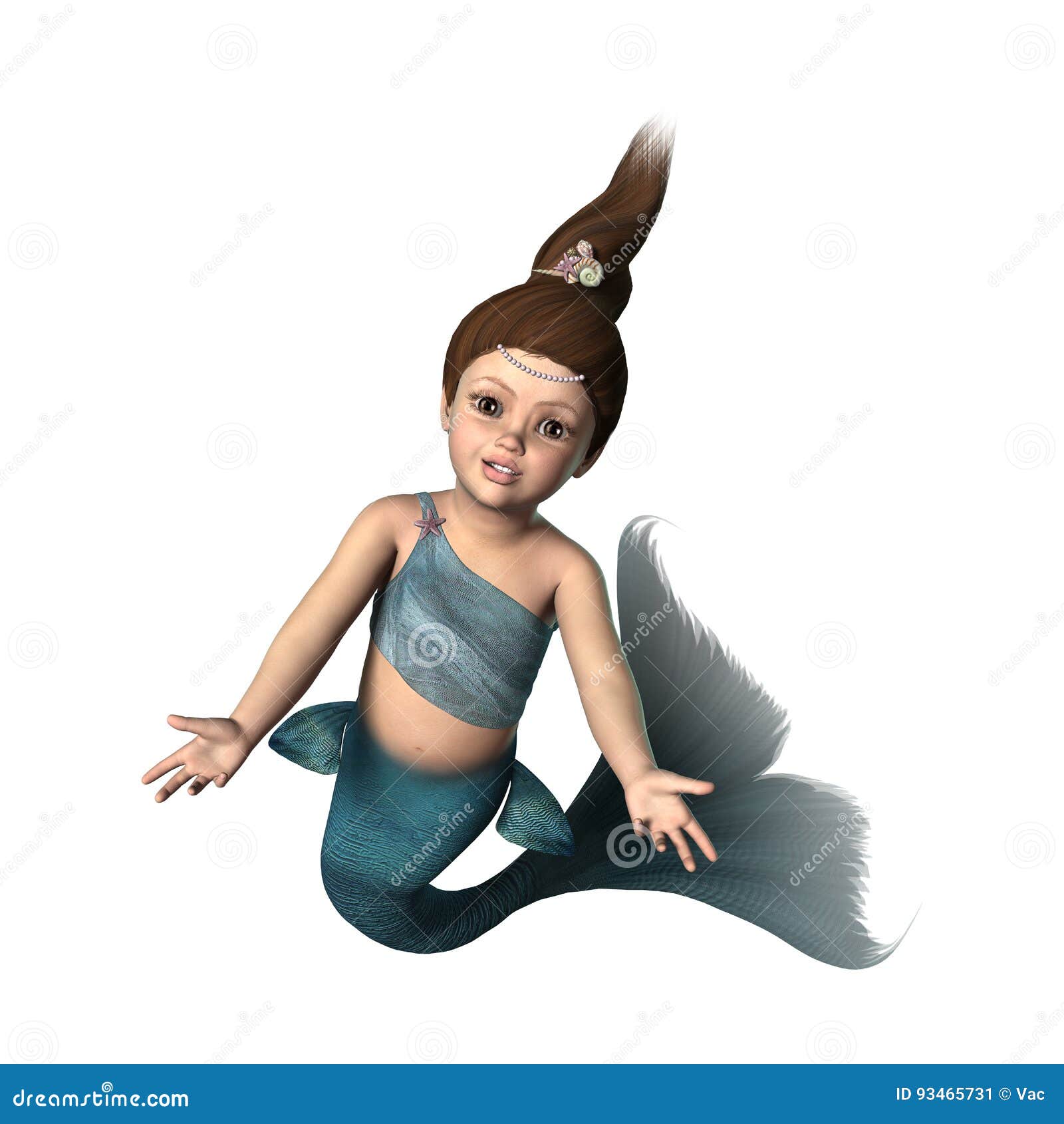 3D Rendering Little Mermaid on White Stock Image Image of baby, tale