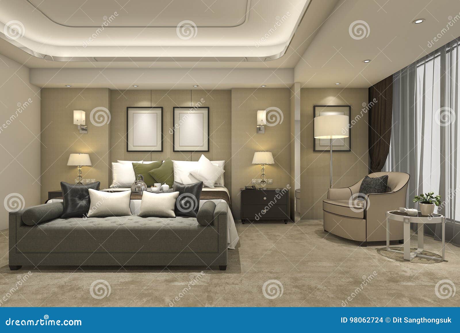 3d Rendering Luxury Modern Bedroom Suite In Hotel And Resort