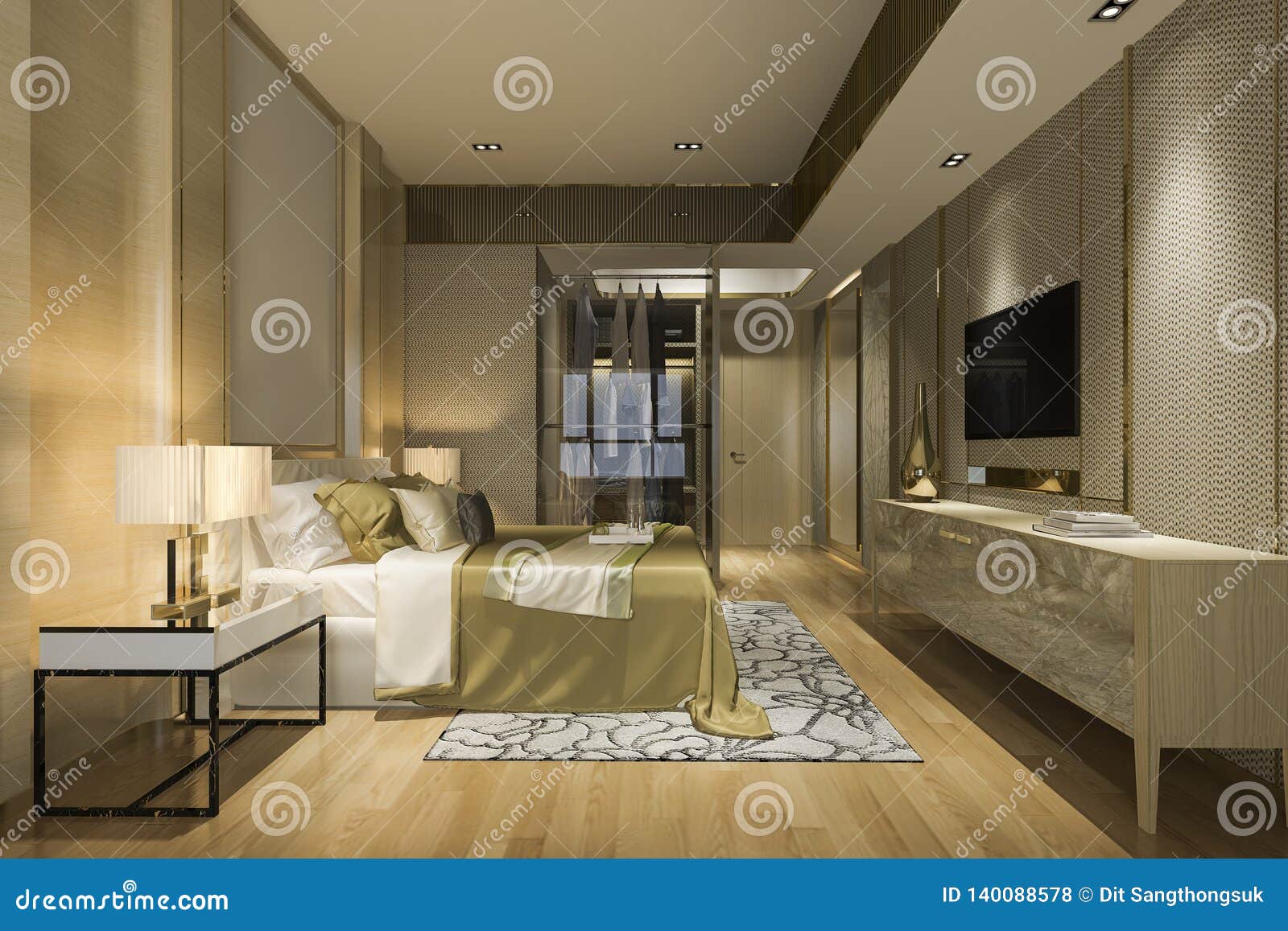 3d Rendering Luxury Modern Bedroom Suite In Hotel With