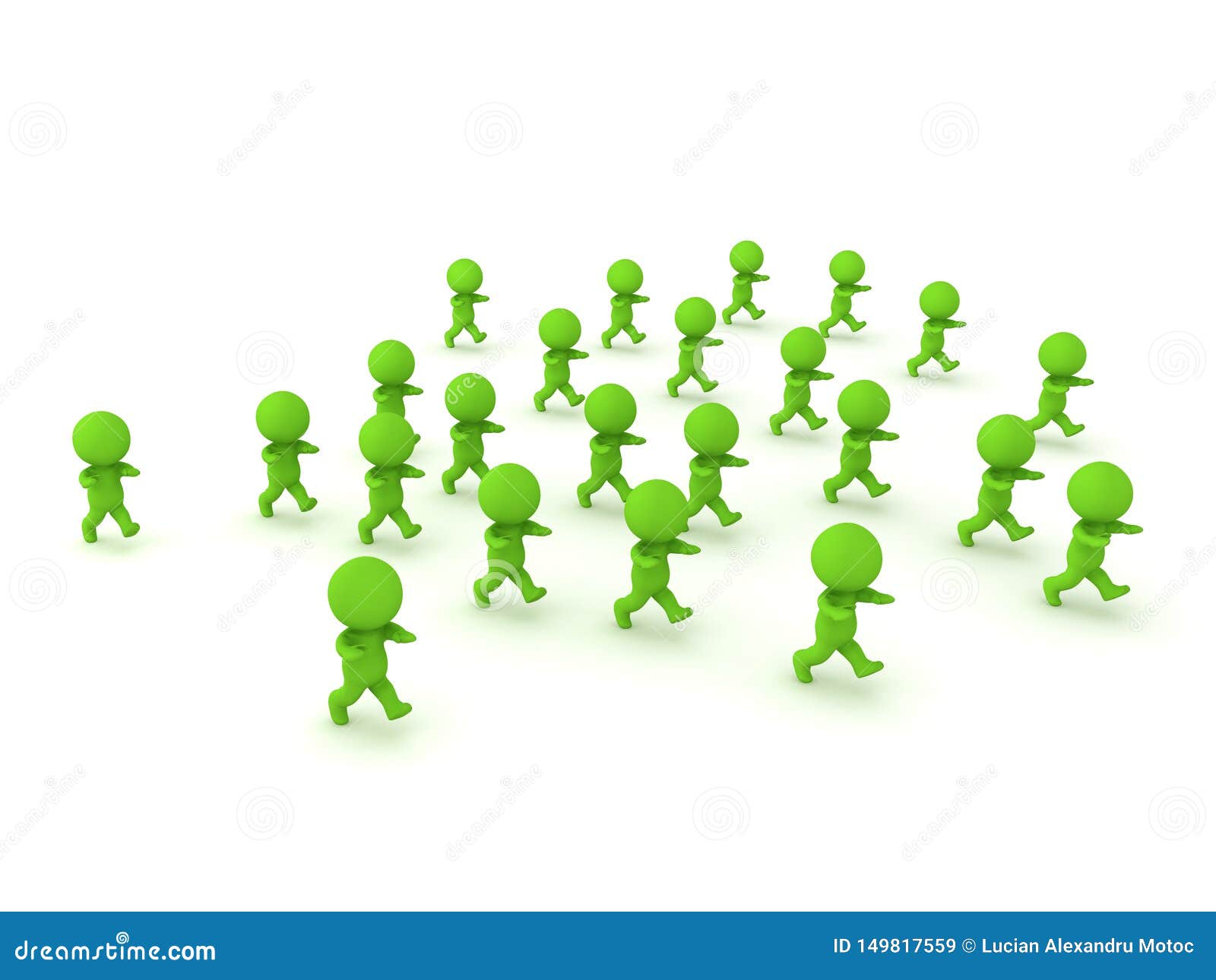 3d rendering of many green zombies