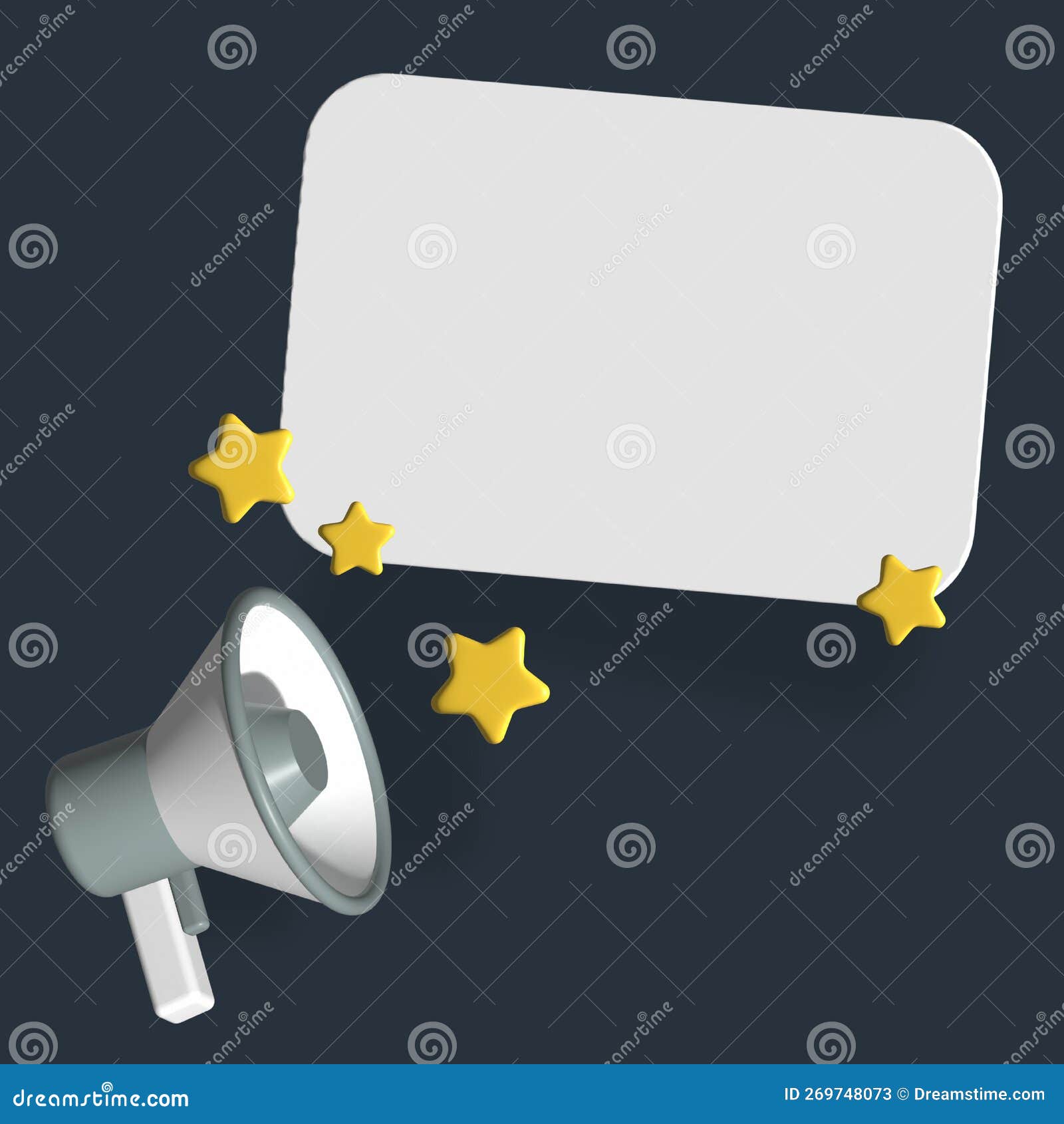 3d Rendering Megaphone with Speech Balloon and Star Icon Stock