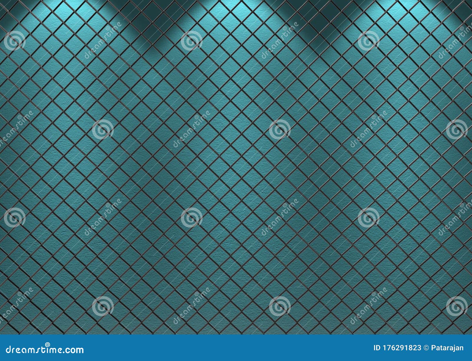 3d Rendering. Metal Grid Mesh with Blue Cerulean Color Cement Wall As ...