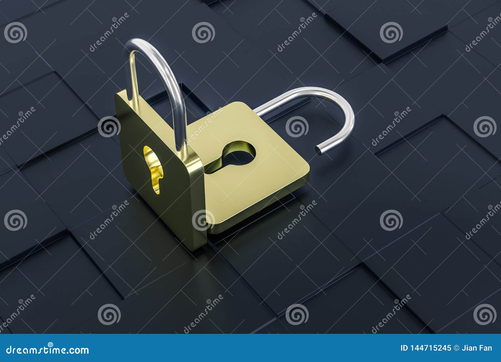 3d rendering, metal lock with digital concept background