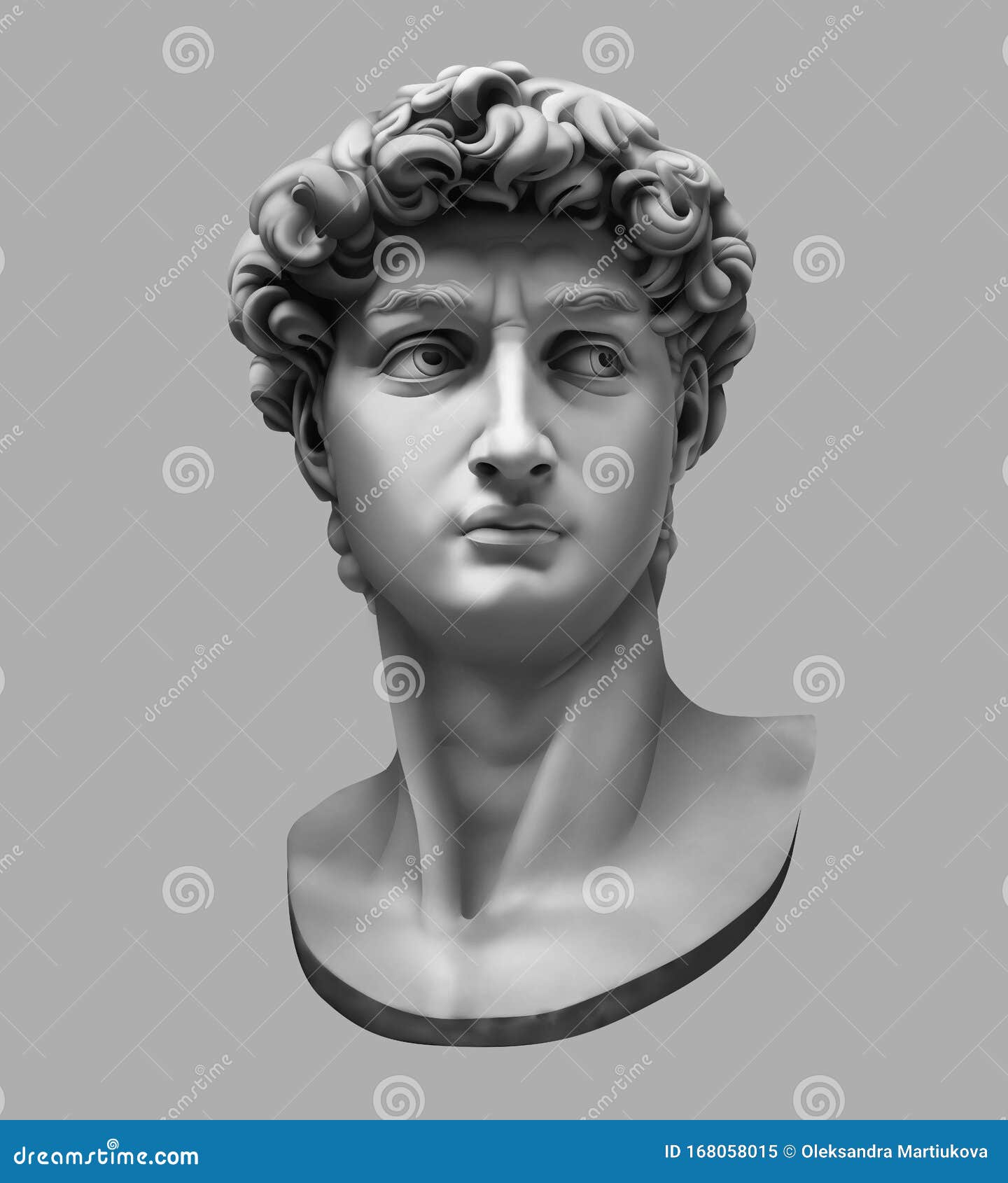 3d rendering of michelangelo`s david bust  on gray