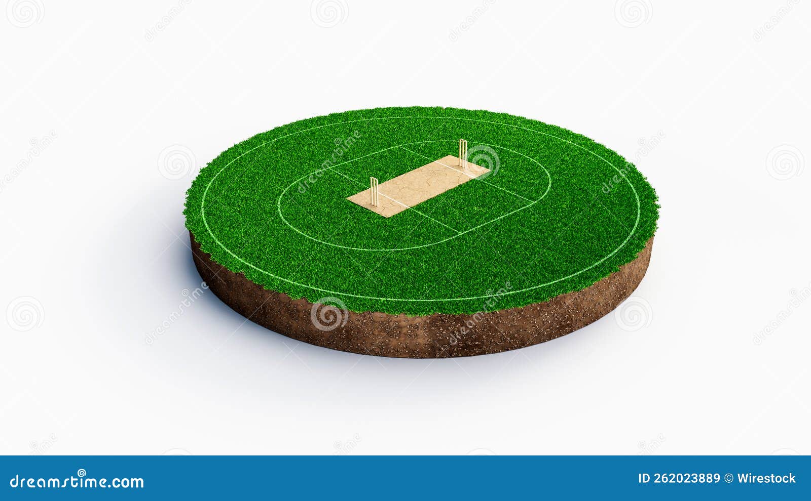 3d Rendering of a Miniature Round Cricket Field in Green Stock